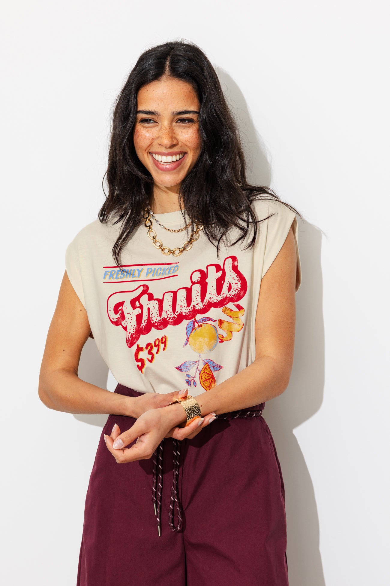 T-shirt imprimé fruits Femme - Imprimé écru