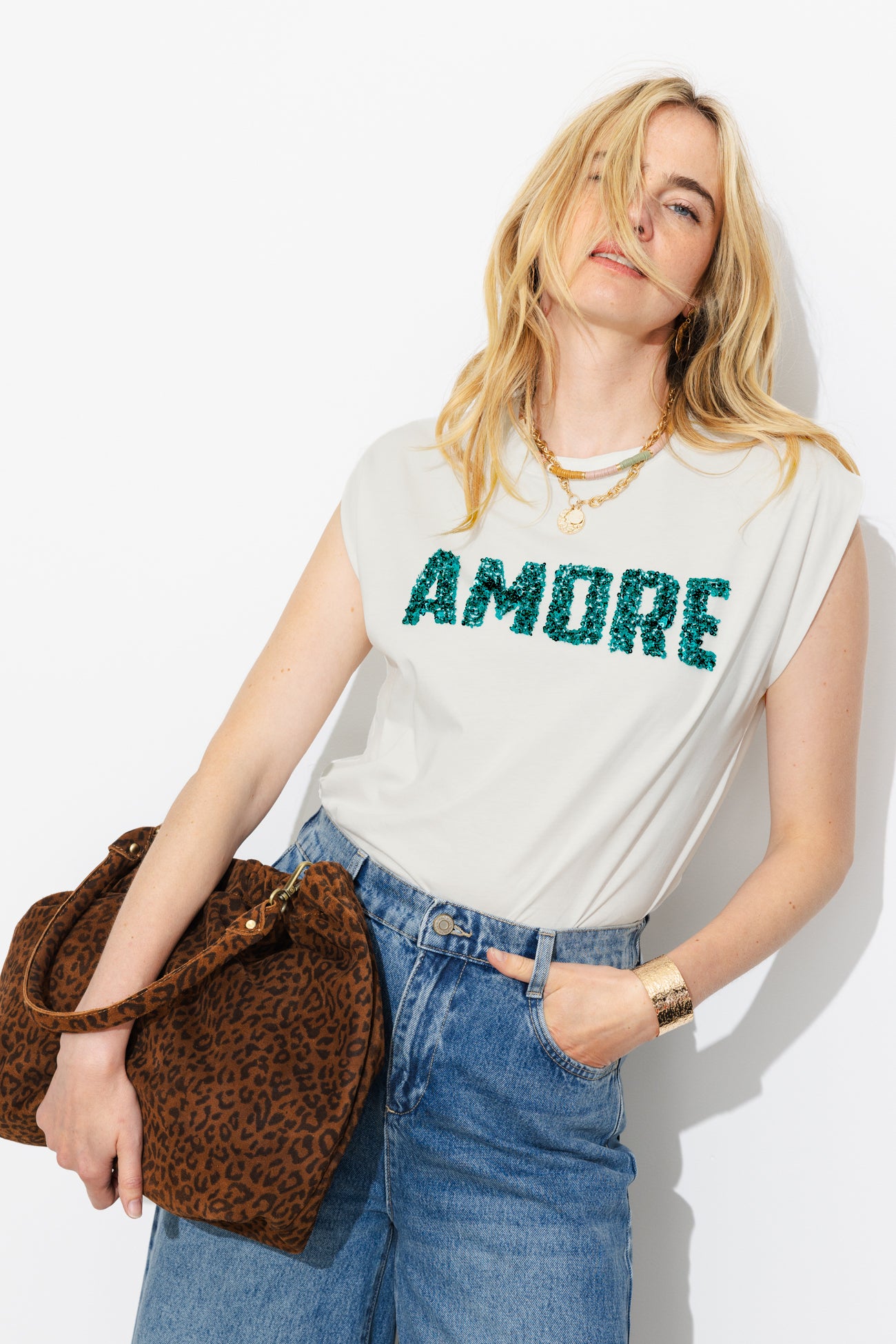 T-shirt à message AMORE - Imprimé écru