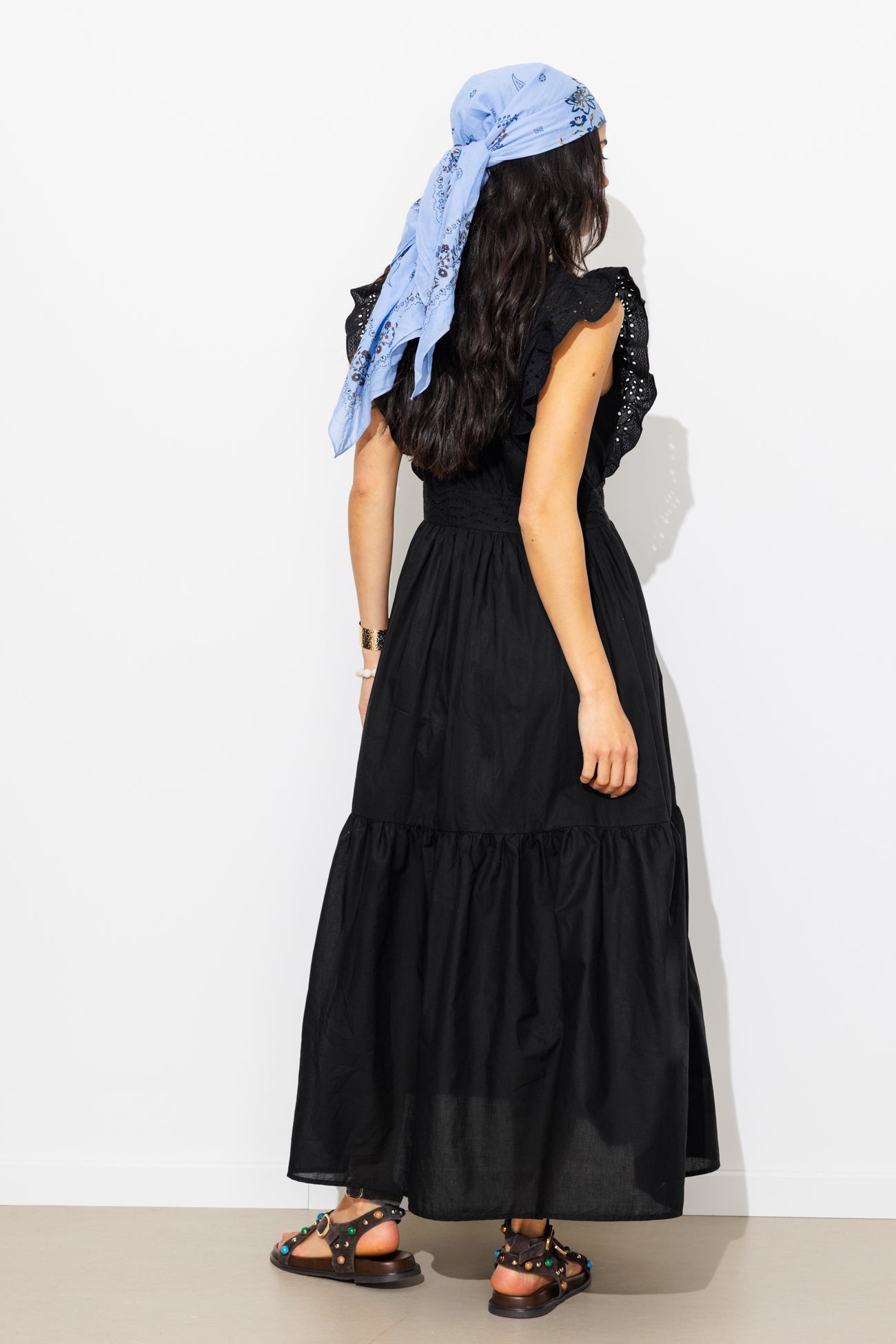 Robe longue broderie anglaise - Noir – Image 3