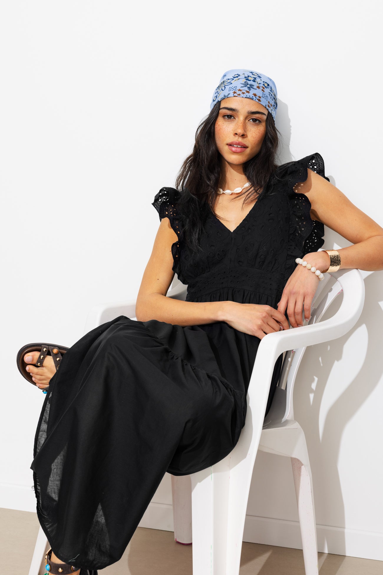 Robe longue broderie anglaise - Noir