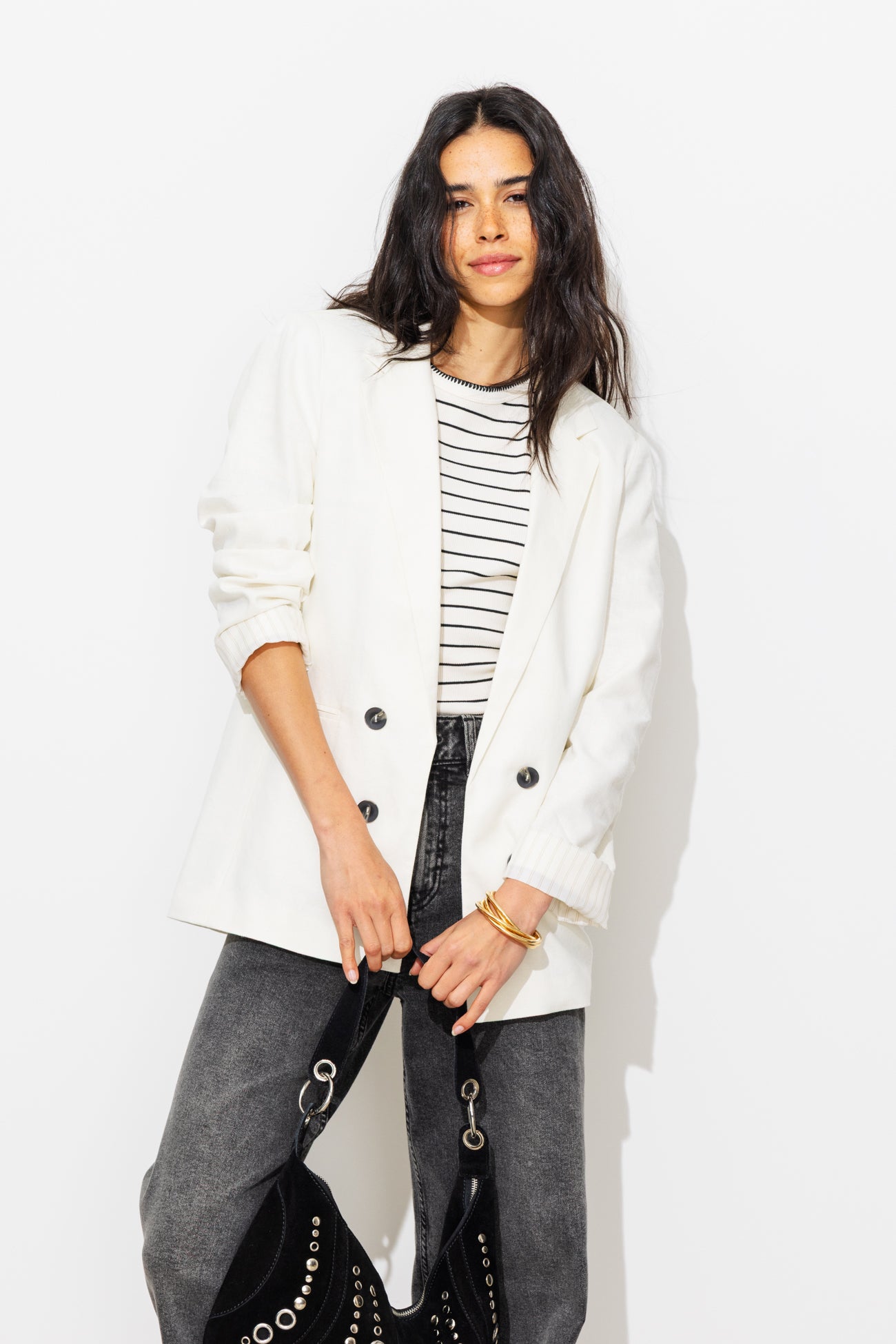 Veste de tailleur lin mélangé - Ecru – Image 2