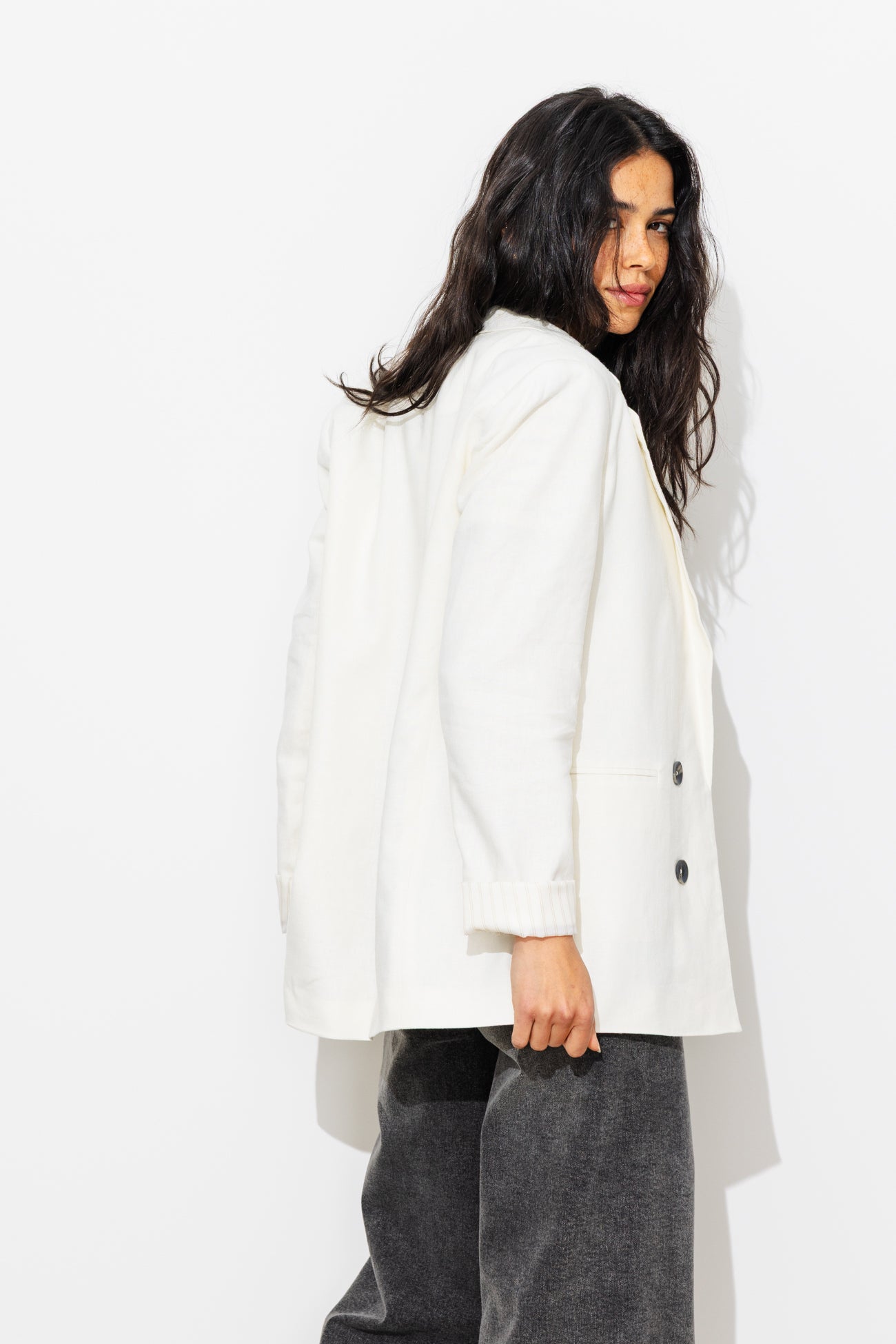 Veste de tailleur lin mélangé - Ecru – Image 3