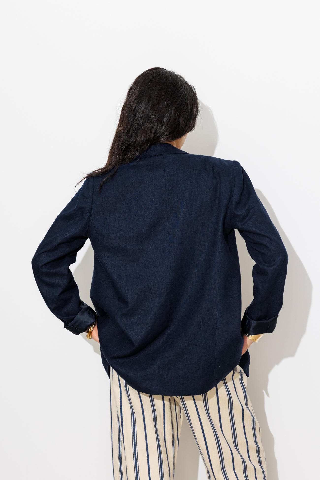 Veste de tailleur lin mélangé - Marine – Image 3