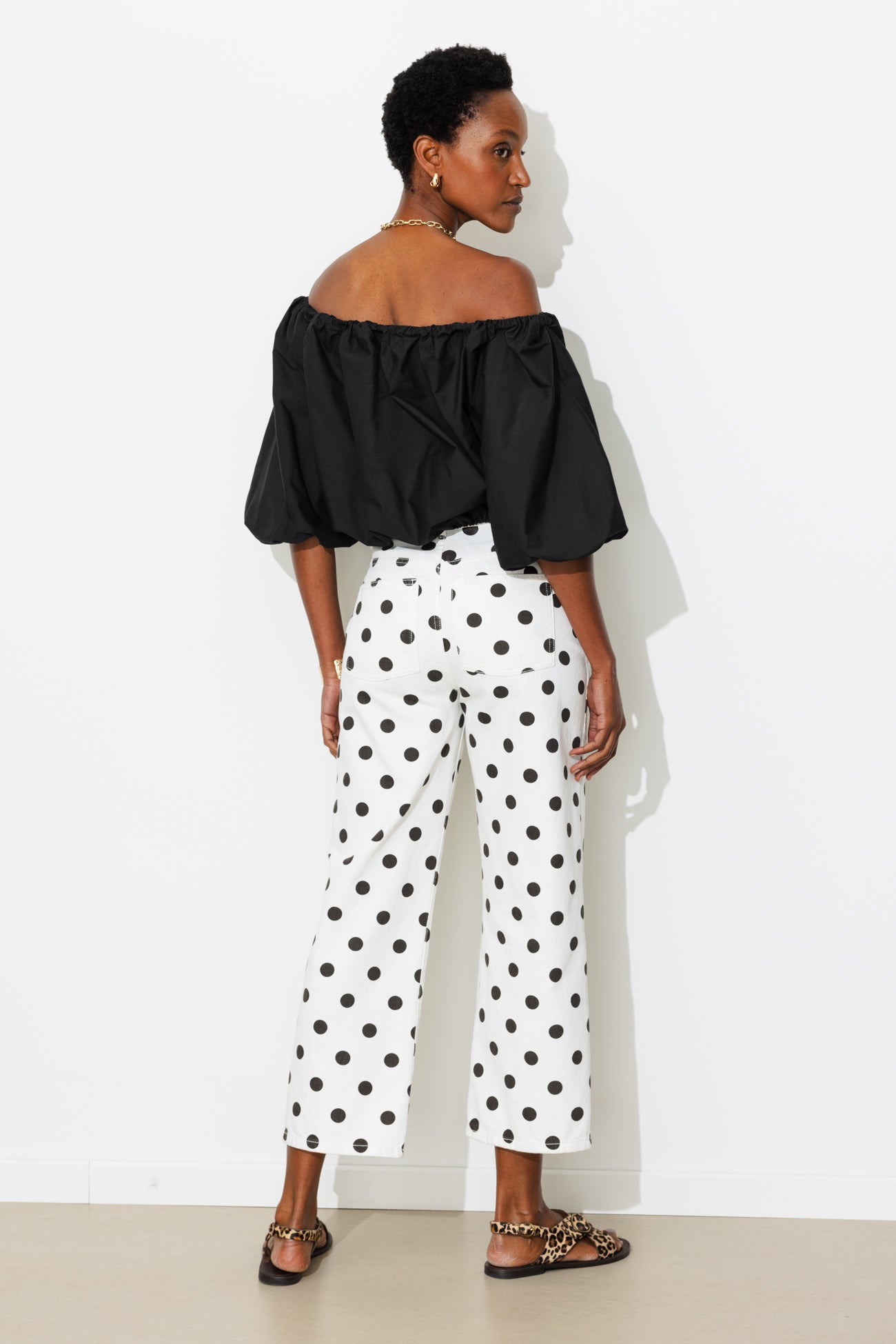 Blouse courte boule unie Femme - Noir – Image 3