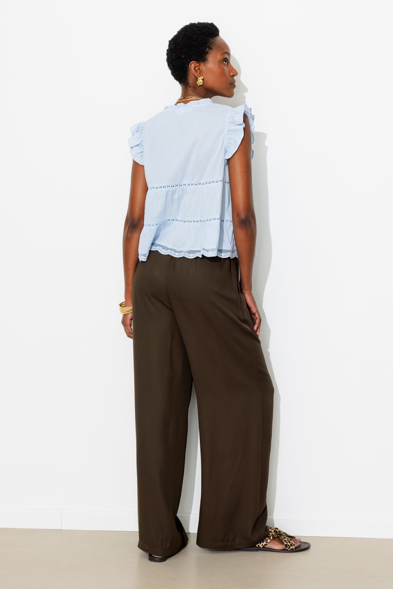 Pantalon large ceinturé Femme - Marron foncé – Image 3