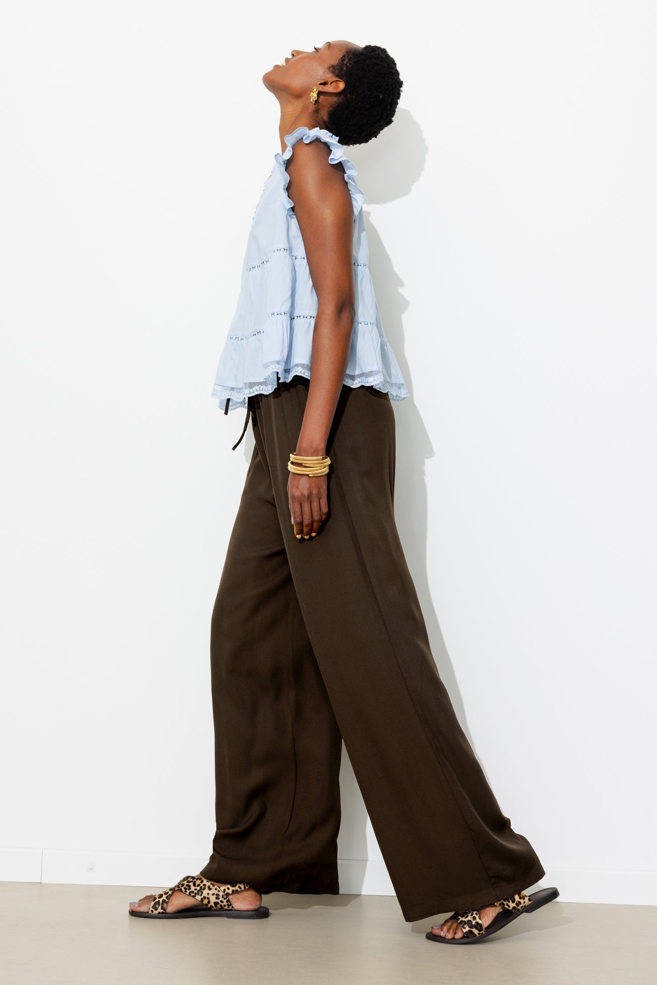 Pantalon large ceinturé Femme - Marron foncé