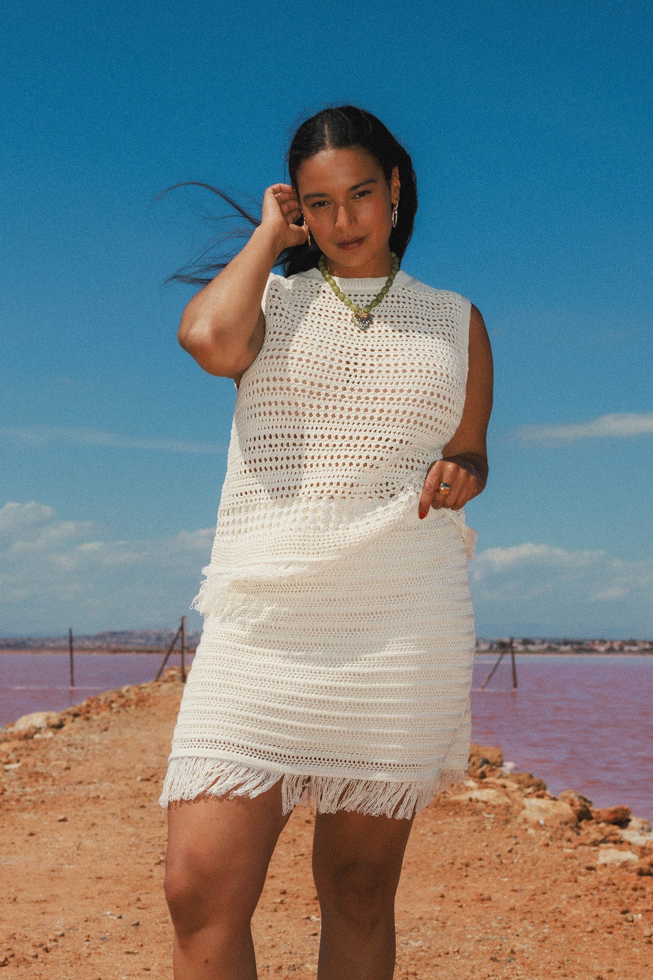 Pull en crochet sans manches - Ecru