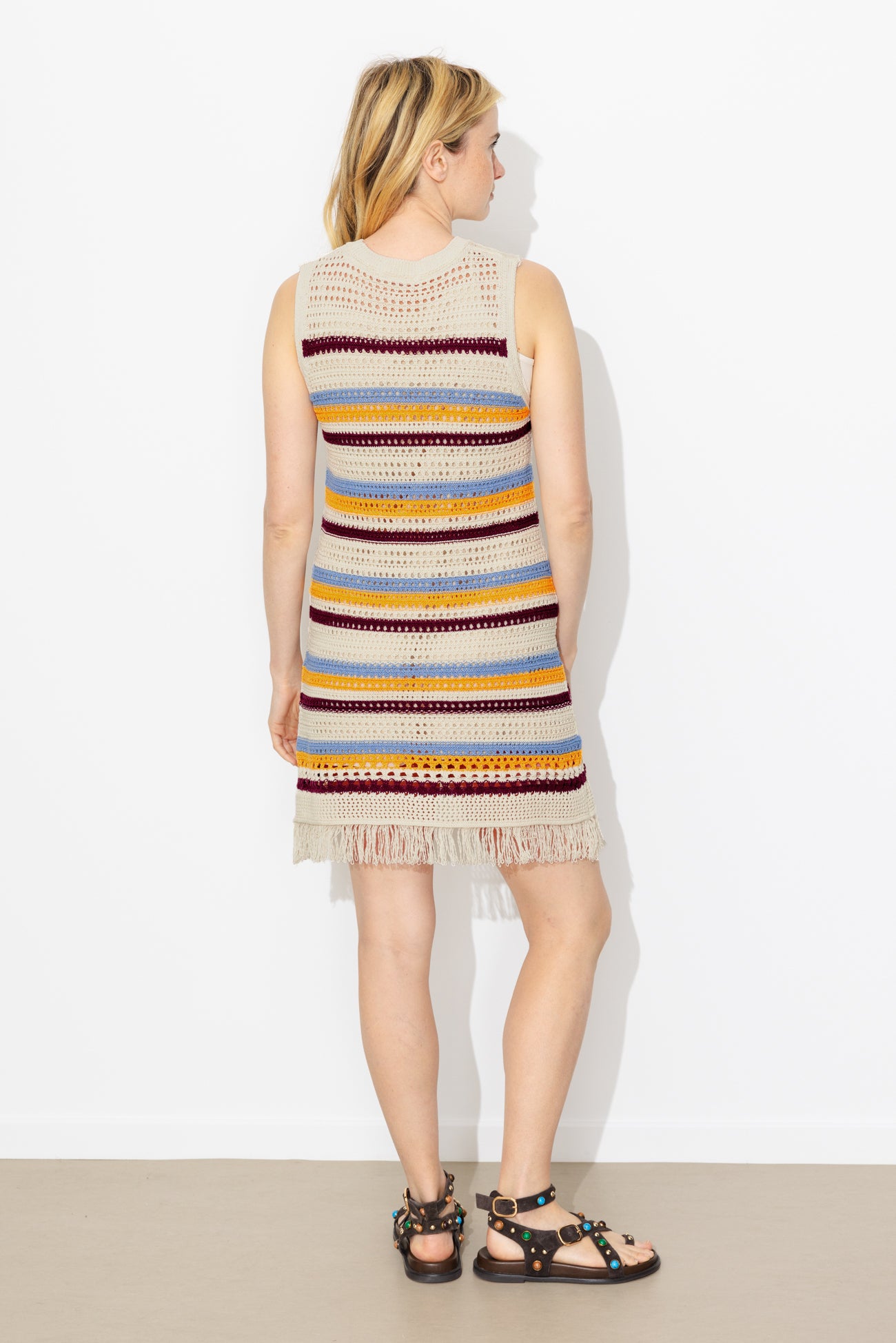 Robe rayée en crochet frangé - Rayures multicolores – Image 5
