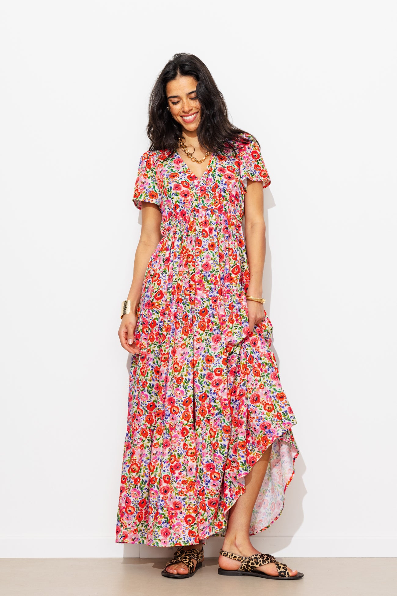 Robe longue à fleurs Femme - Imprimé écru