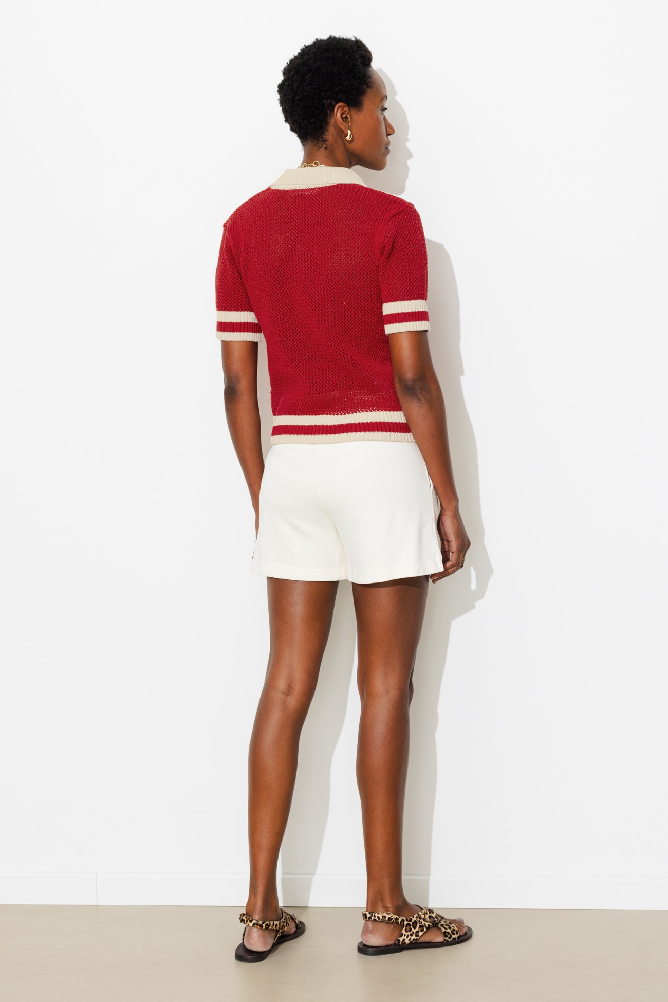 Pull polo en crochet Femme - Rouge – Image 3