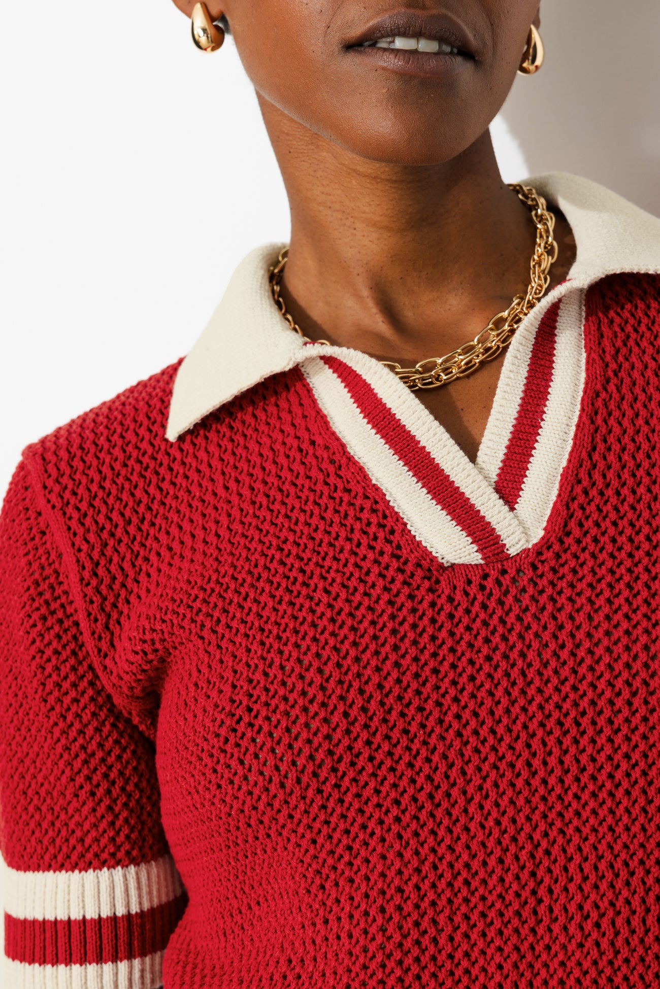Pull polo en crochet Femme - Rouge – Image 4