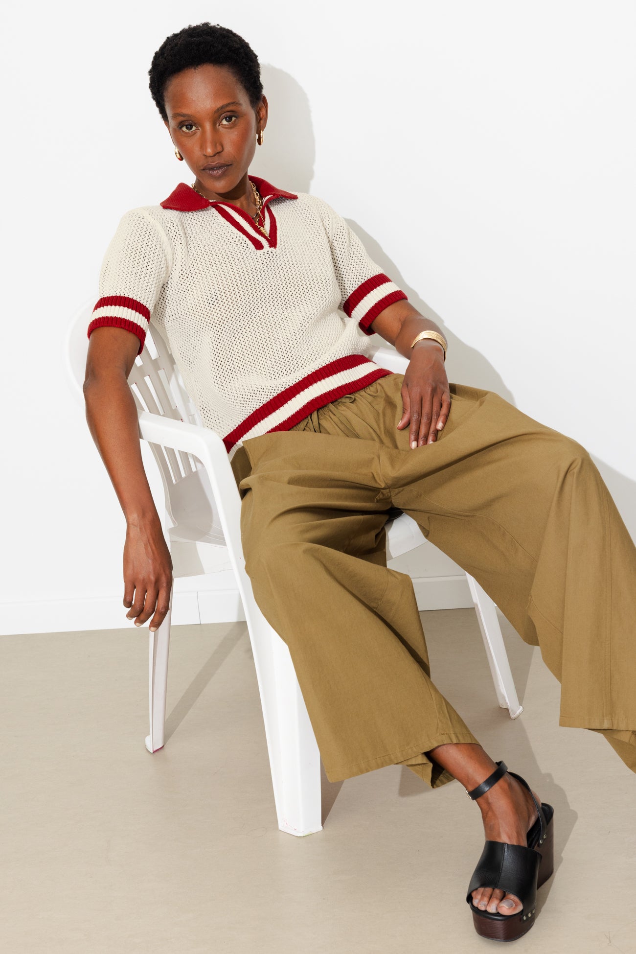 Pull polo en crochet Femme - Ecru – Image 2