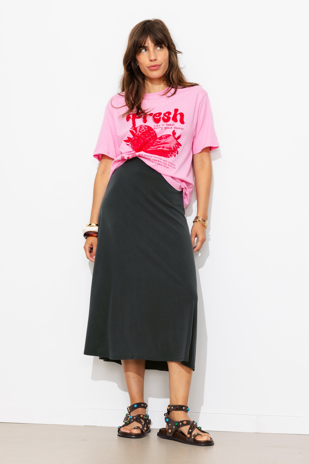 Jupe midi en jersey uni - Noir – Image 2