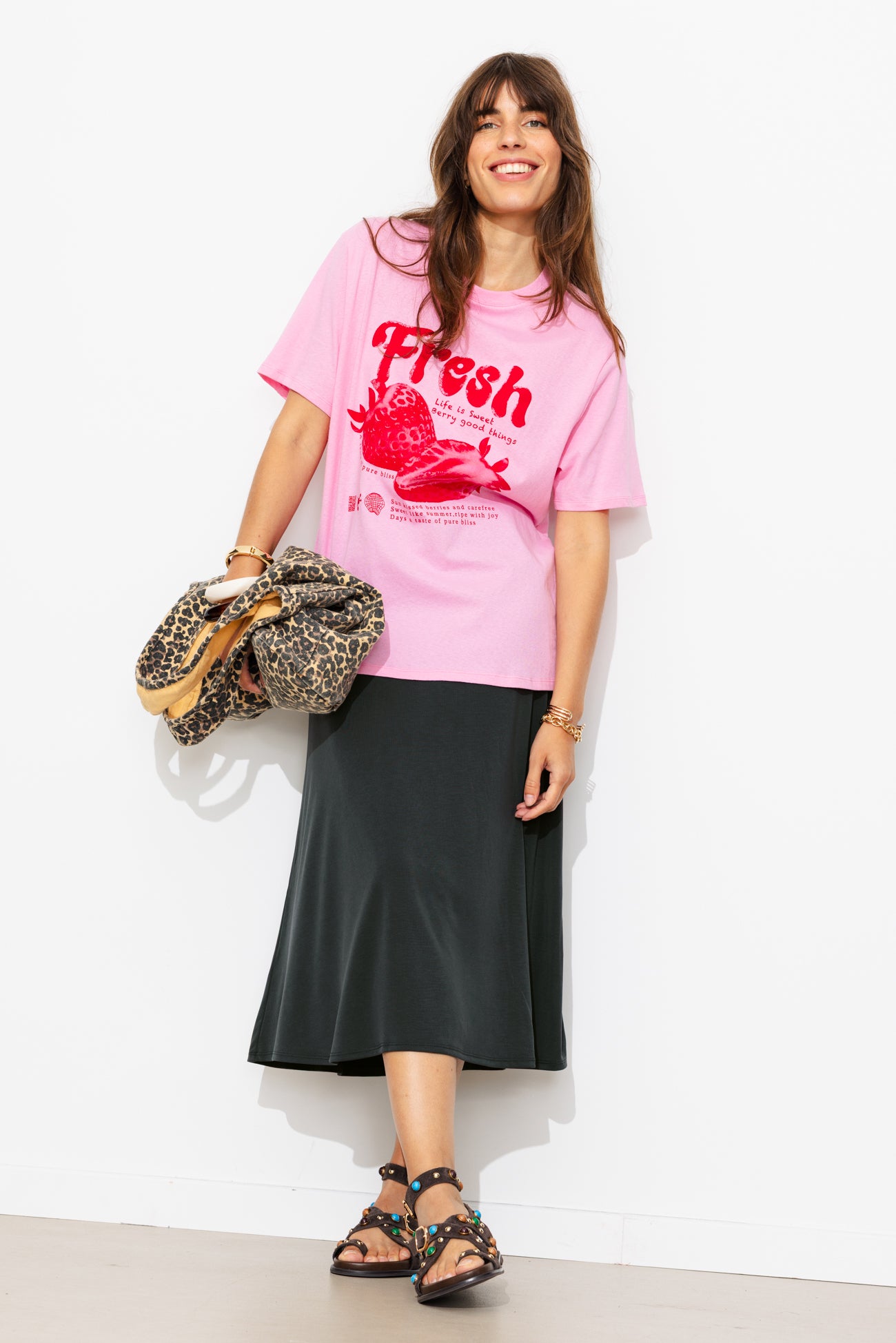 Jupe midi en jersey uni - Noir
