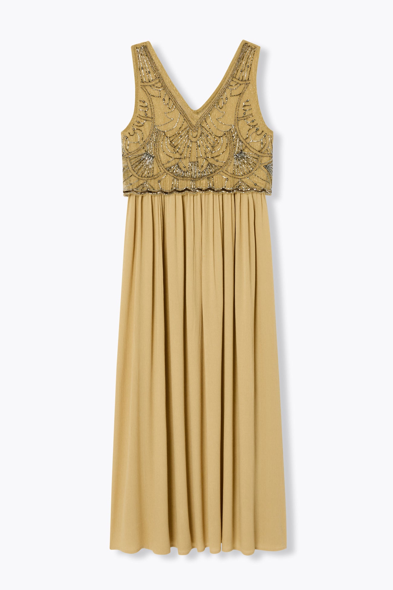 Longue robe perlée Femme – Ocre