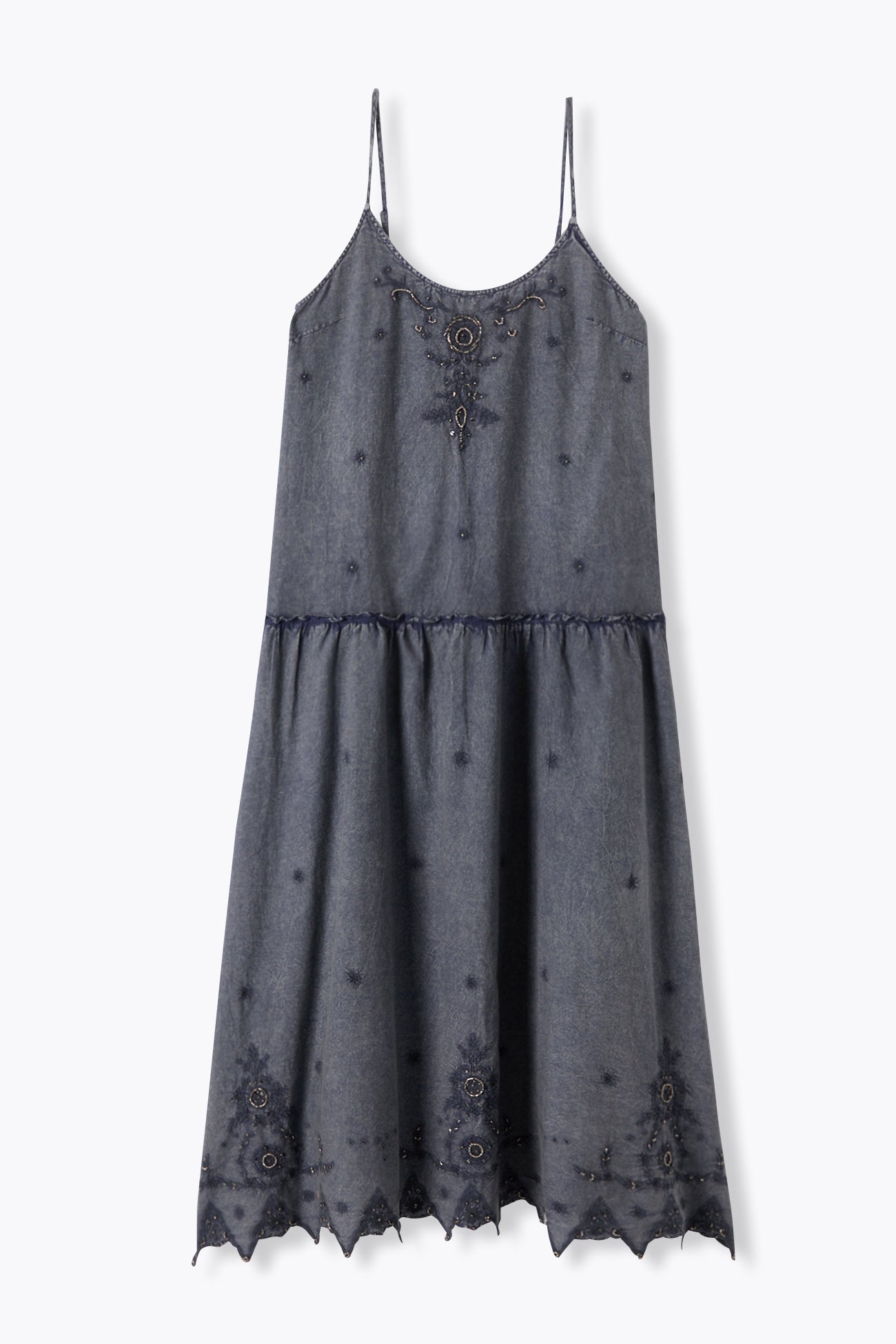 Robe à bretelles perlée – Marine