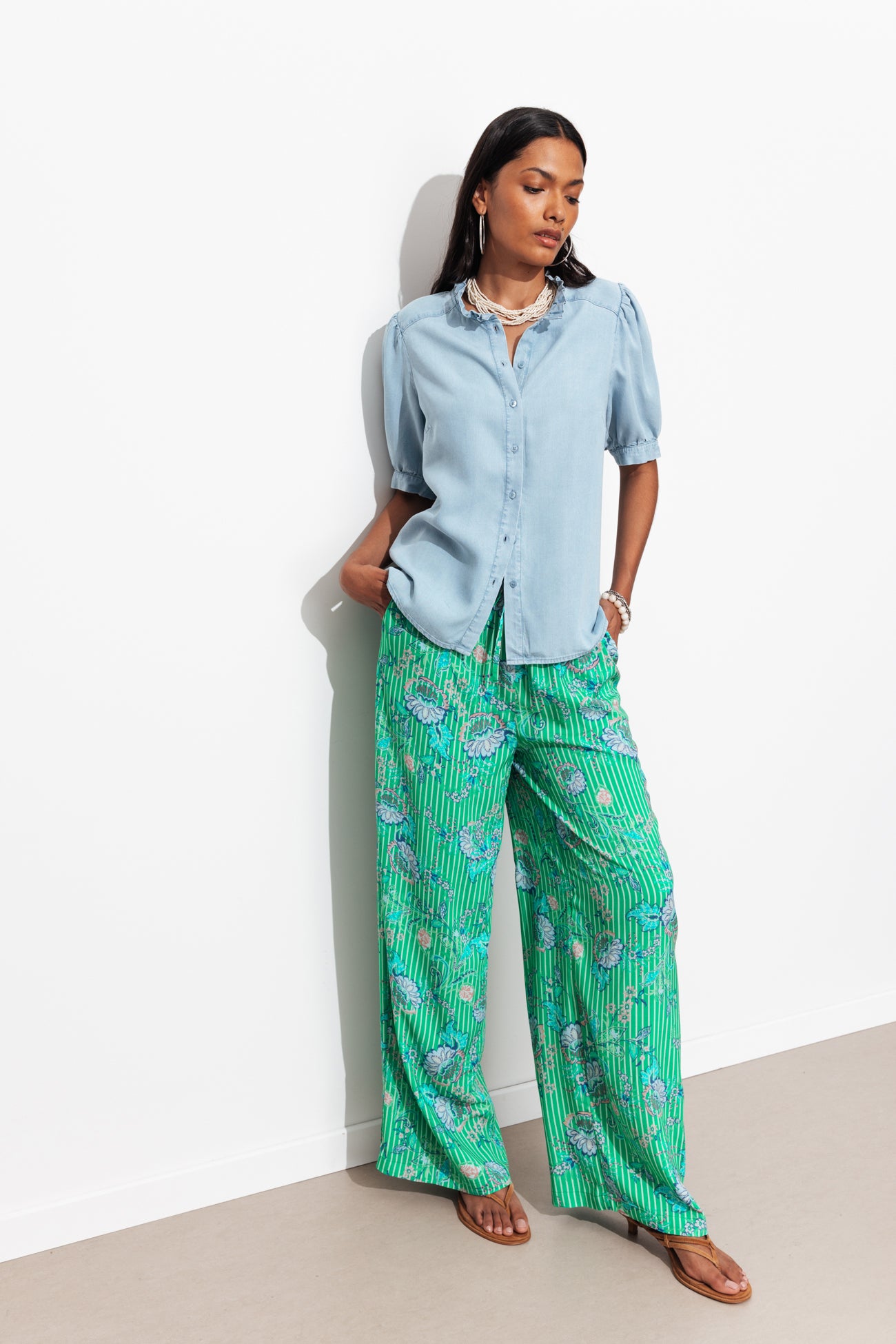 Pantalon large imprimé Femme – Imprimé vert