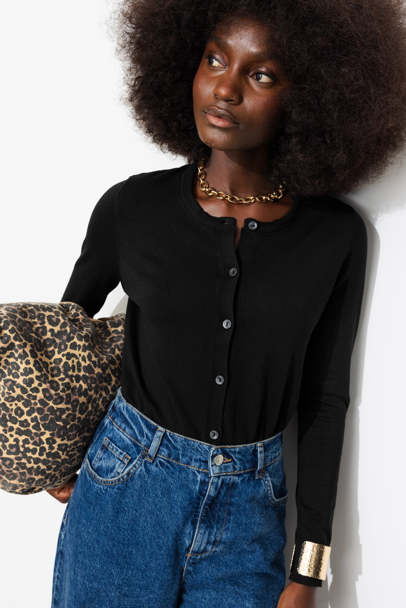 Gilet fin boutonné Femme – Noir