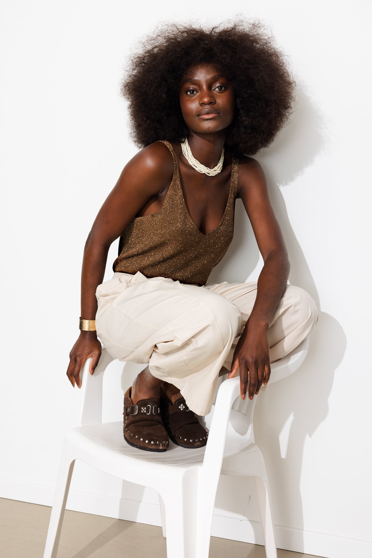 Pull-débardeur pailleté Femme - Marron – Image 2