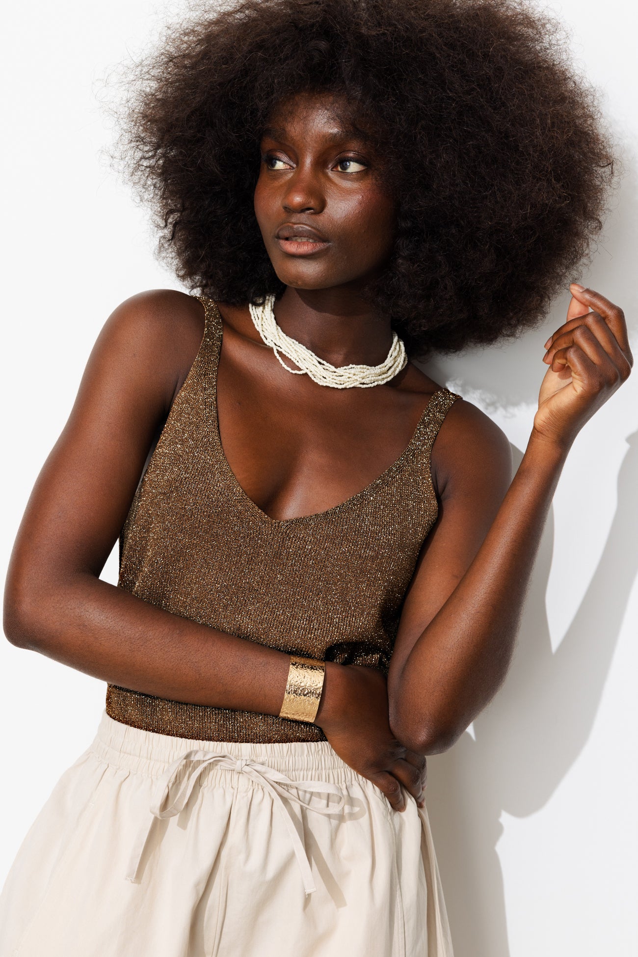 Pull-débardeur pailleté Femme - Marron