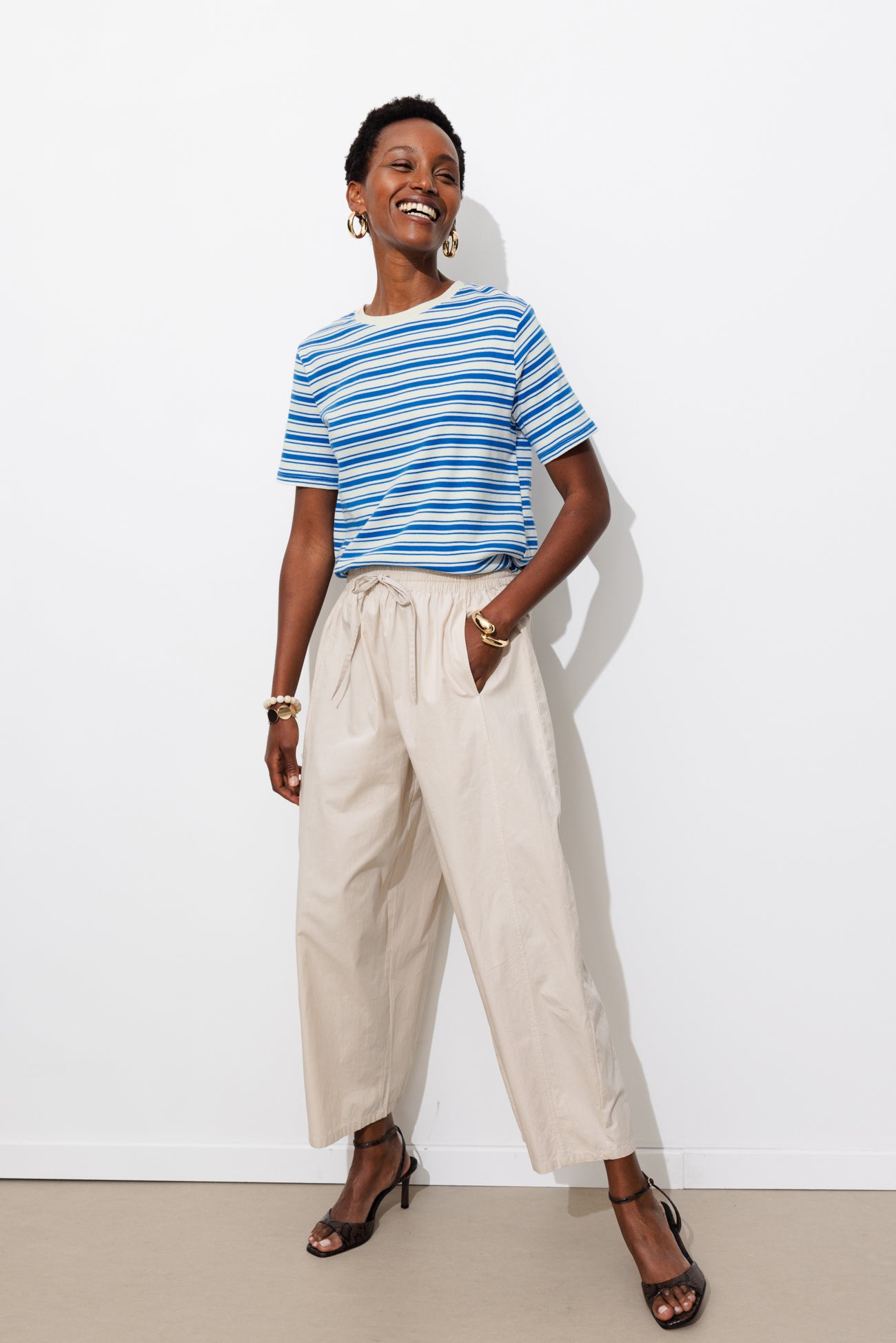 T-shirt rayé en jersey Femme - Rayé bleu – Image 2