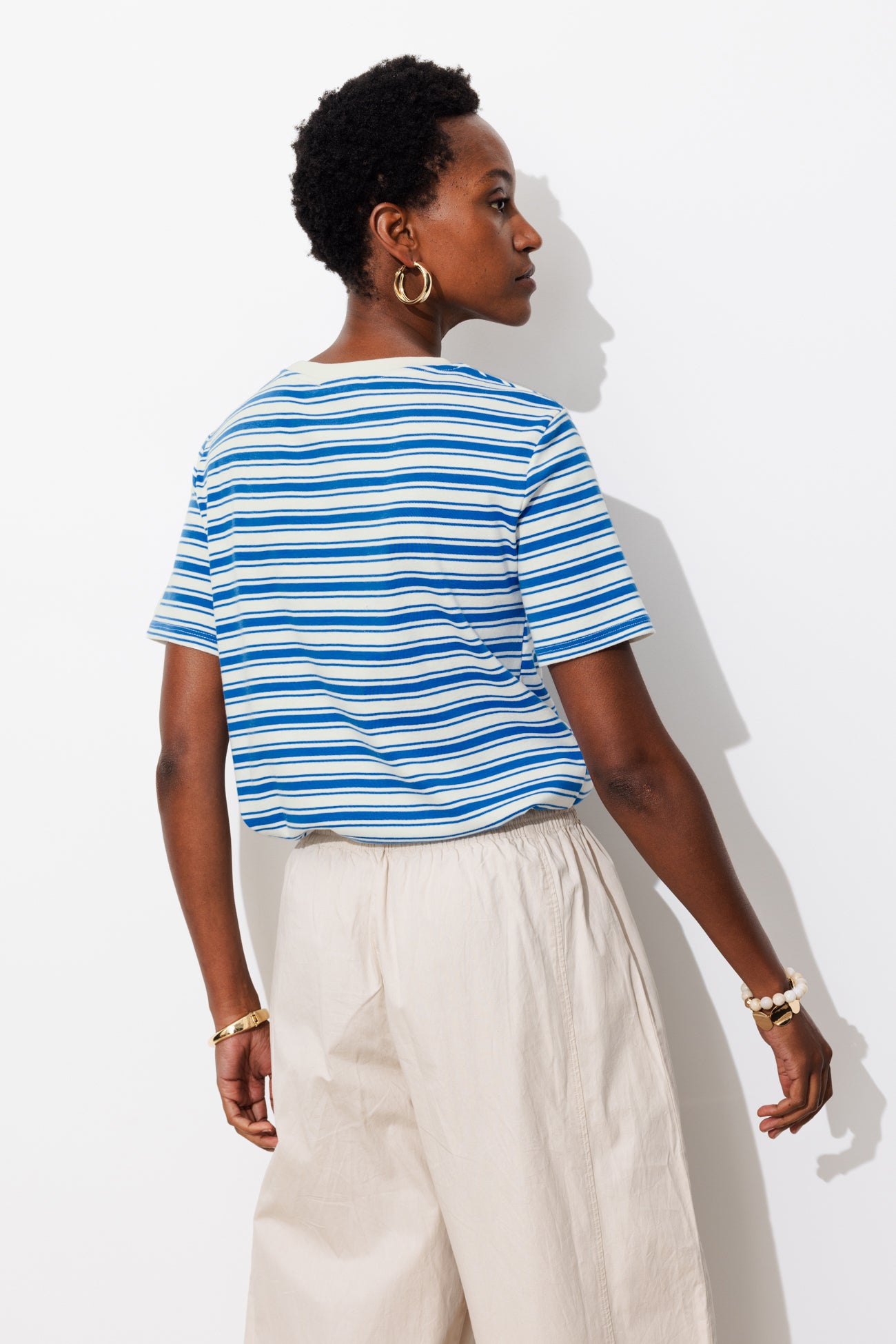 T-shirt rayé en jersey Femme - Rayé bleu – Image 3