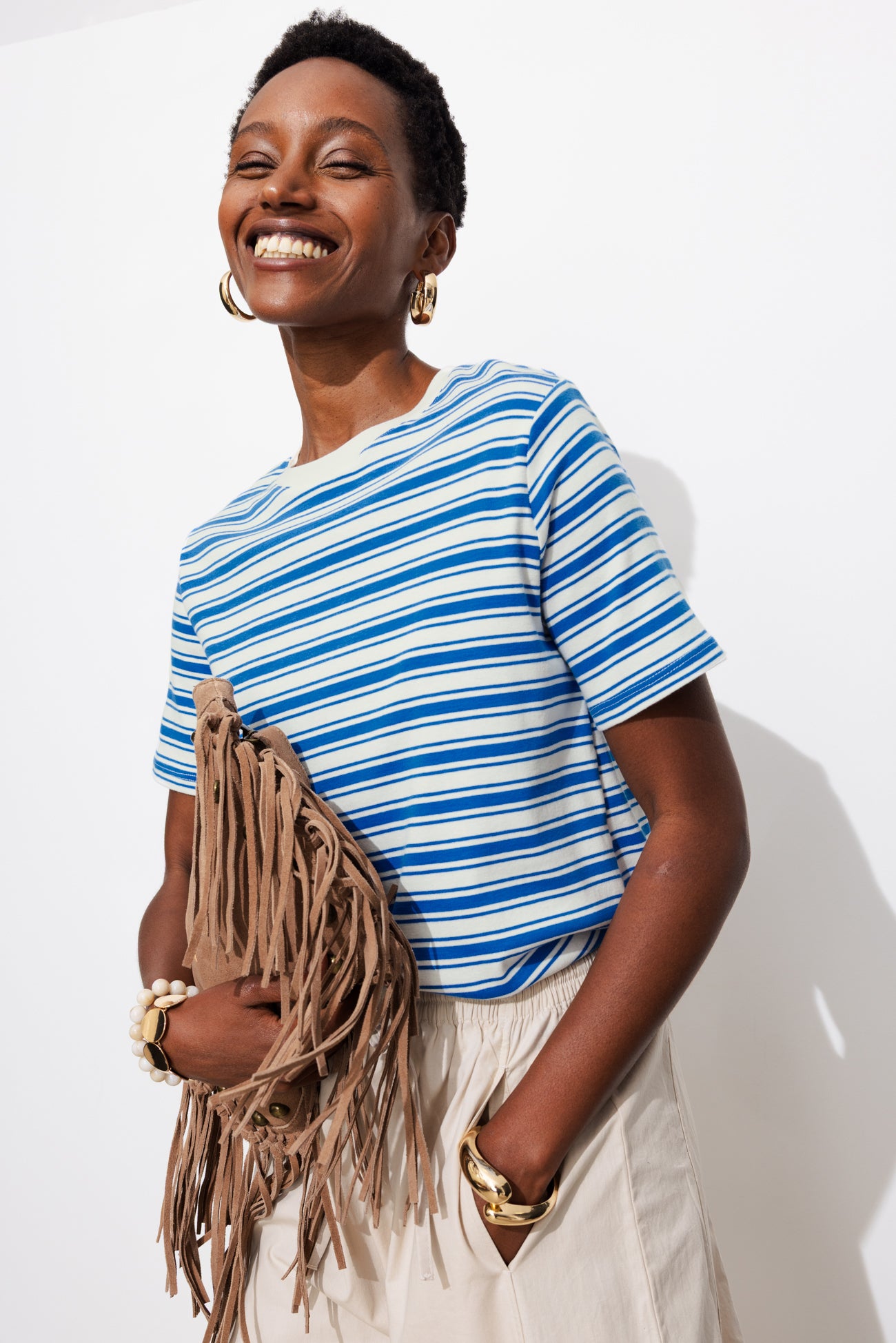 T-shirt rayé en jersey Femme - Rayé bleu