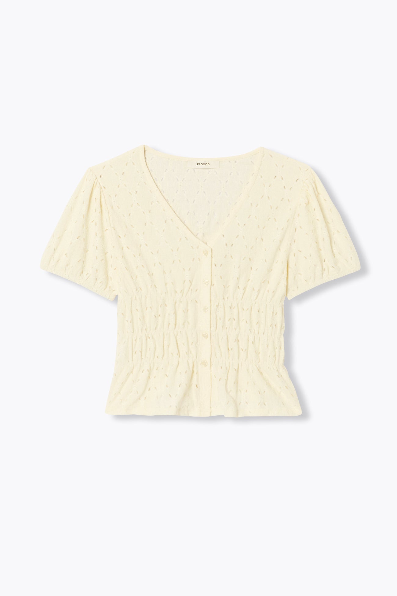 T-shirt smocké ajouré Femme – Ecru