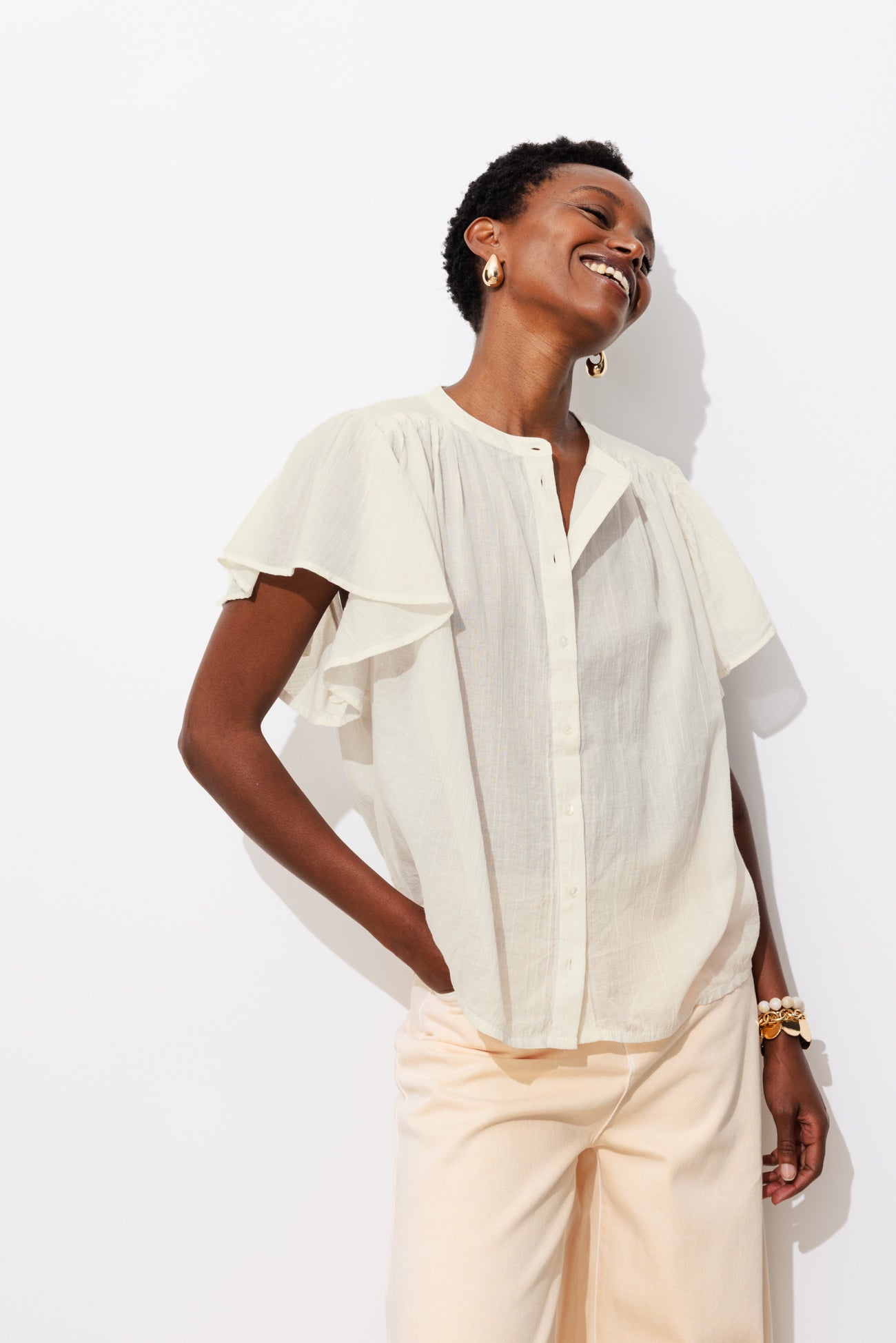 Chemise en cotonnade unie - Ecru – Image 3