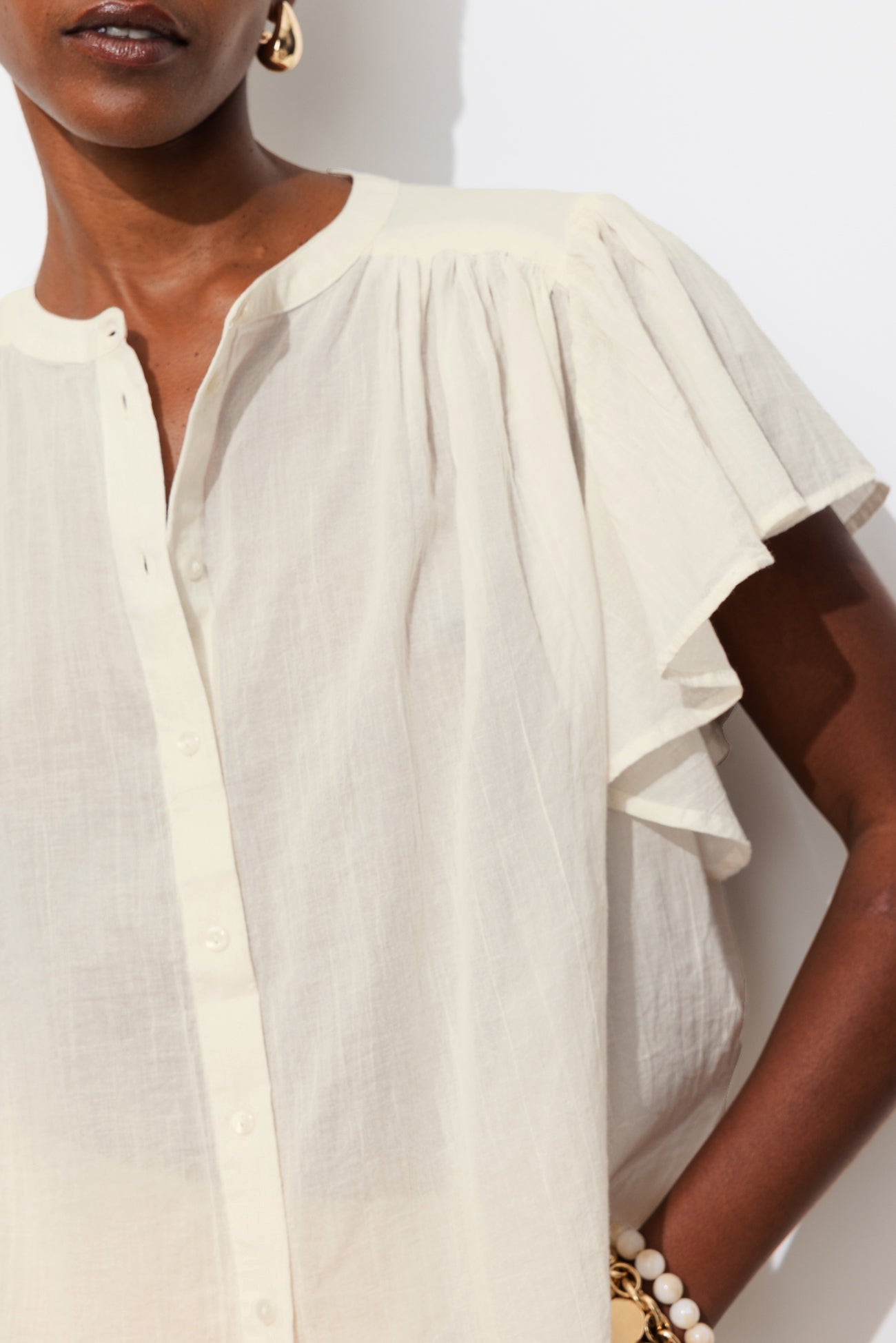 Chemise en cotonnade unie - Ecru – Image 6