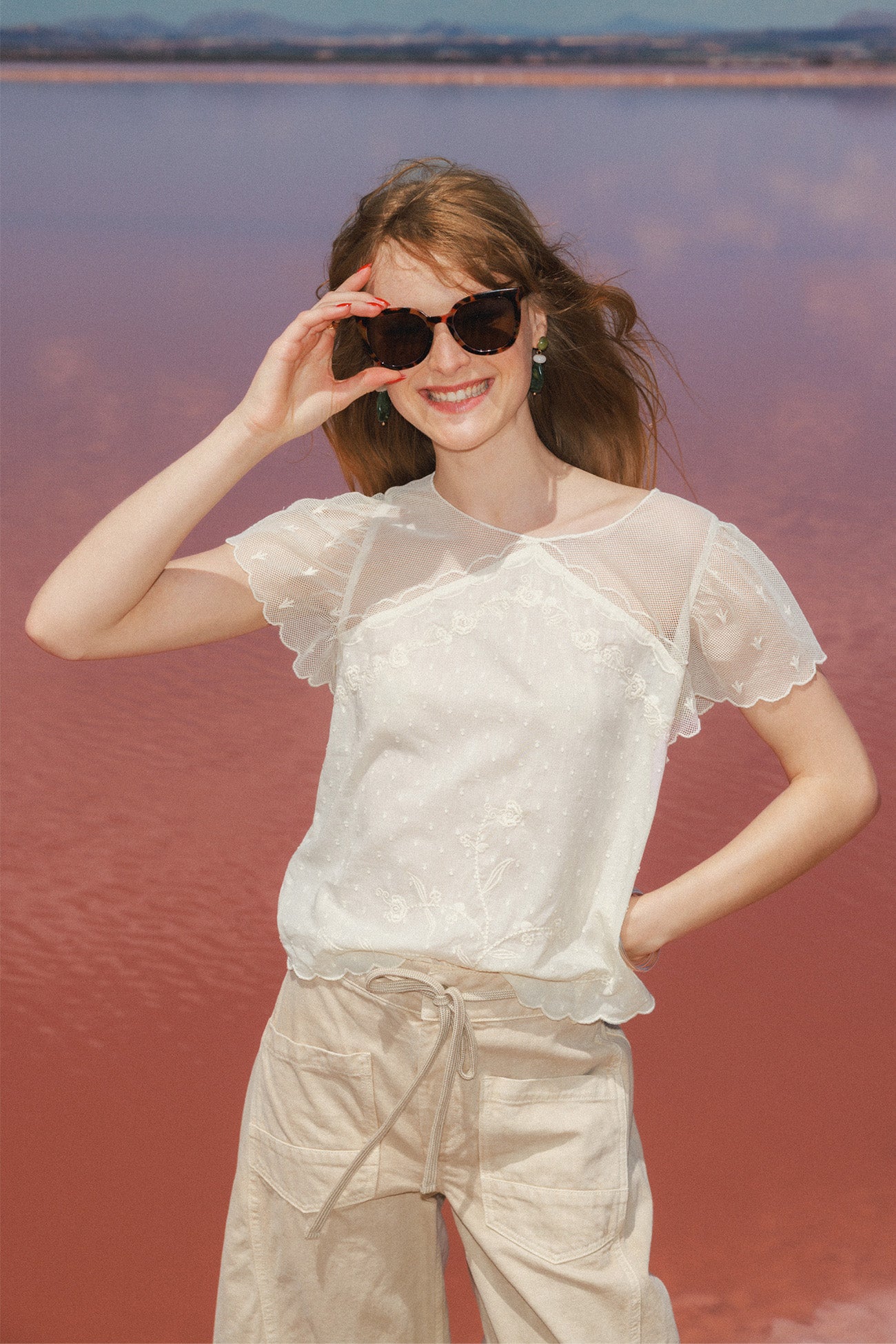 Blouse brodée Femme – Ecru