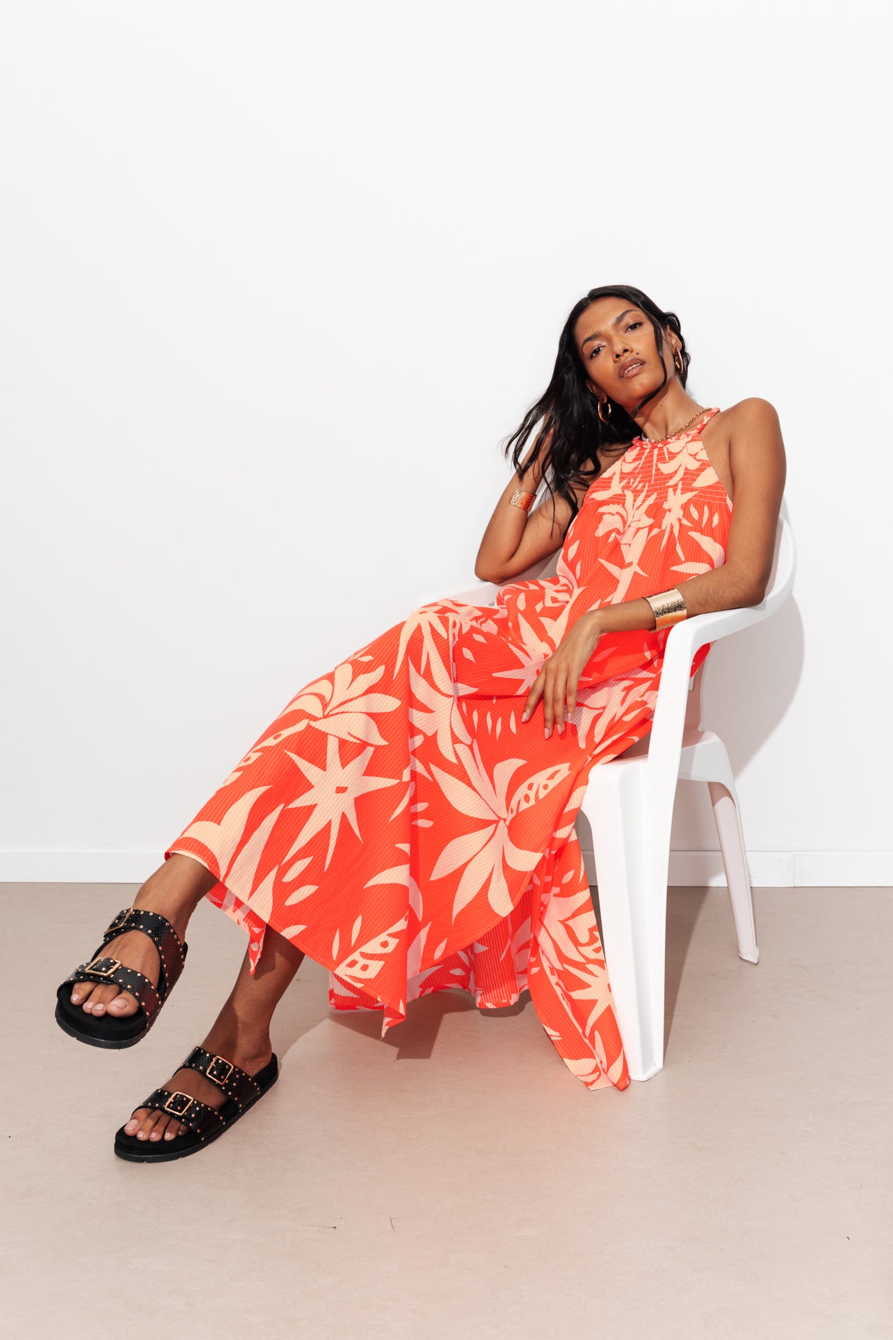 Robe longue fluo à bretelles - Rayures roses – Image 2
