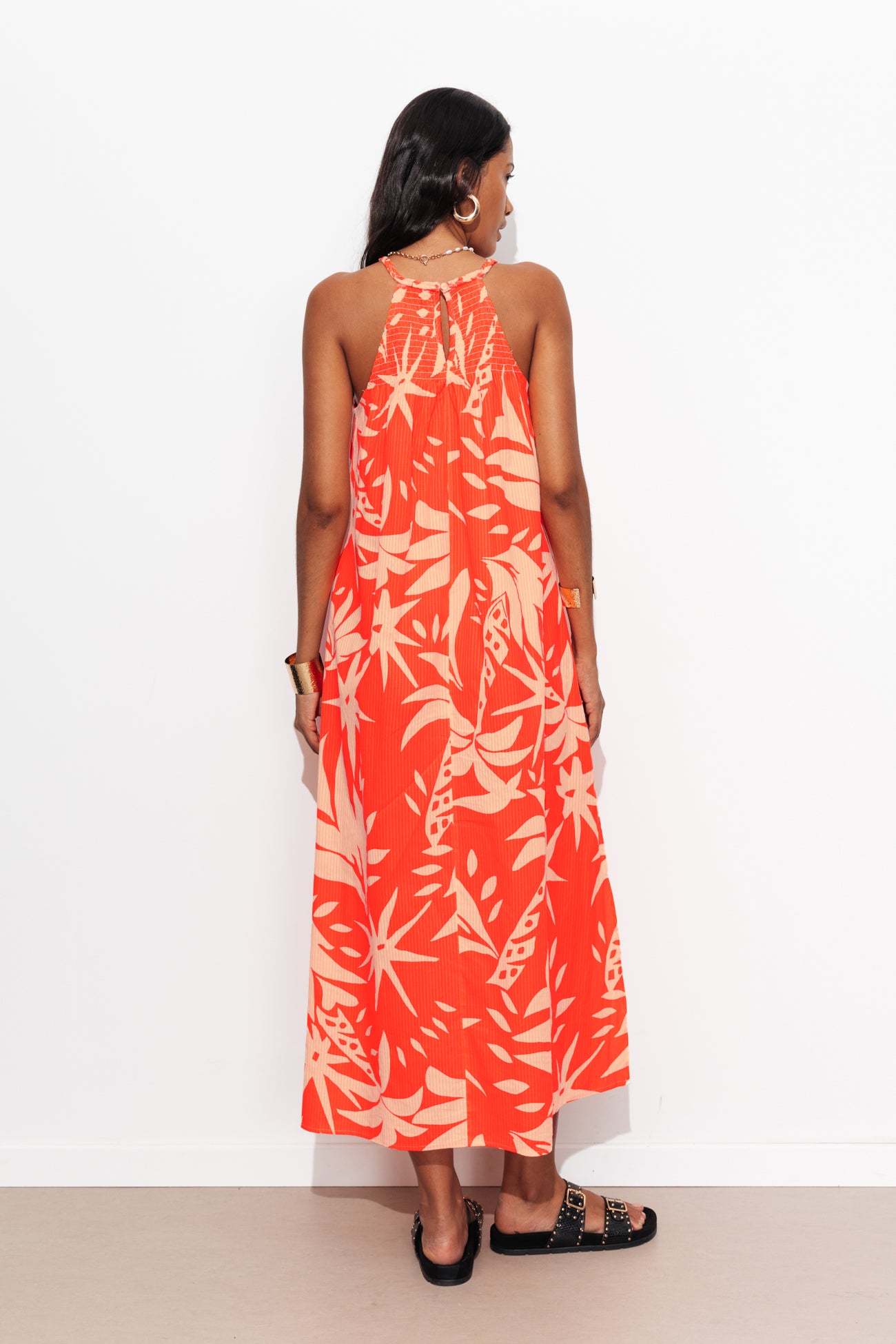 Robe longue fluo à bretelles - Rayures roses – Image 3
