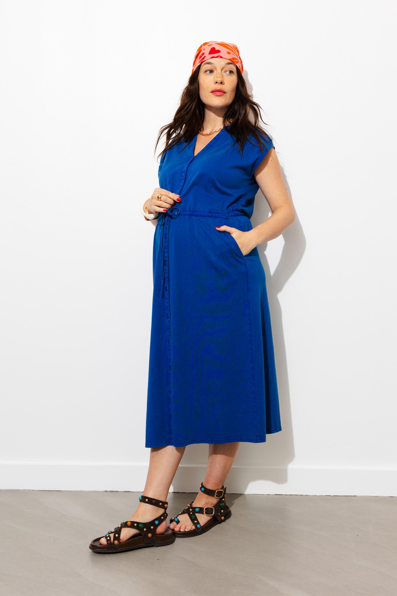 Robe midi en jersey uni Femme – Bleu