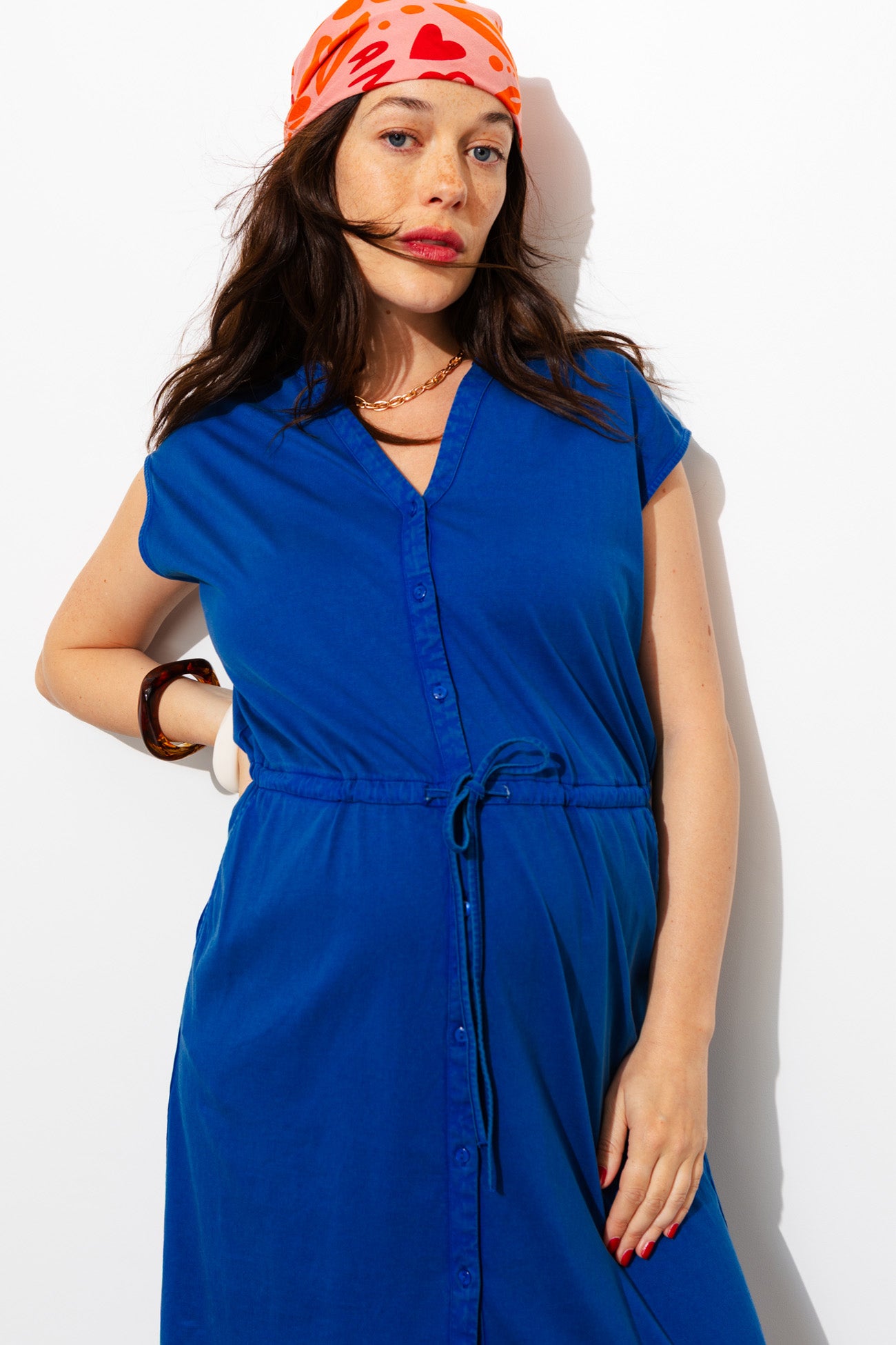 Robe midi en jersey uni Femme – Bleu