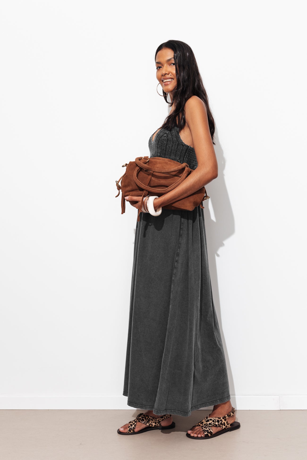 Robe en crochet et jersey - Noir – Image 2