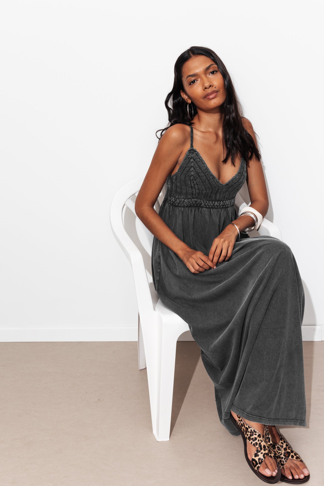 Robe en crochet et jersey - Noir