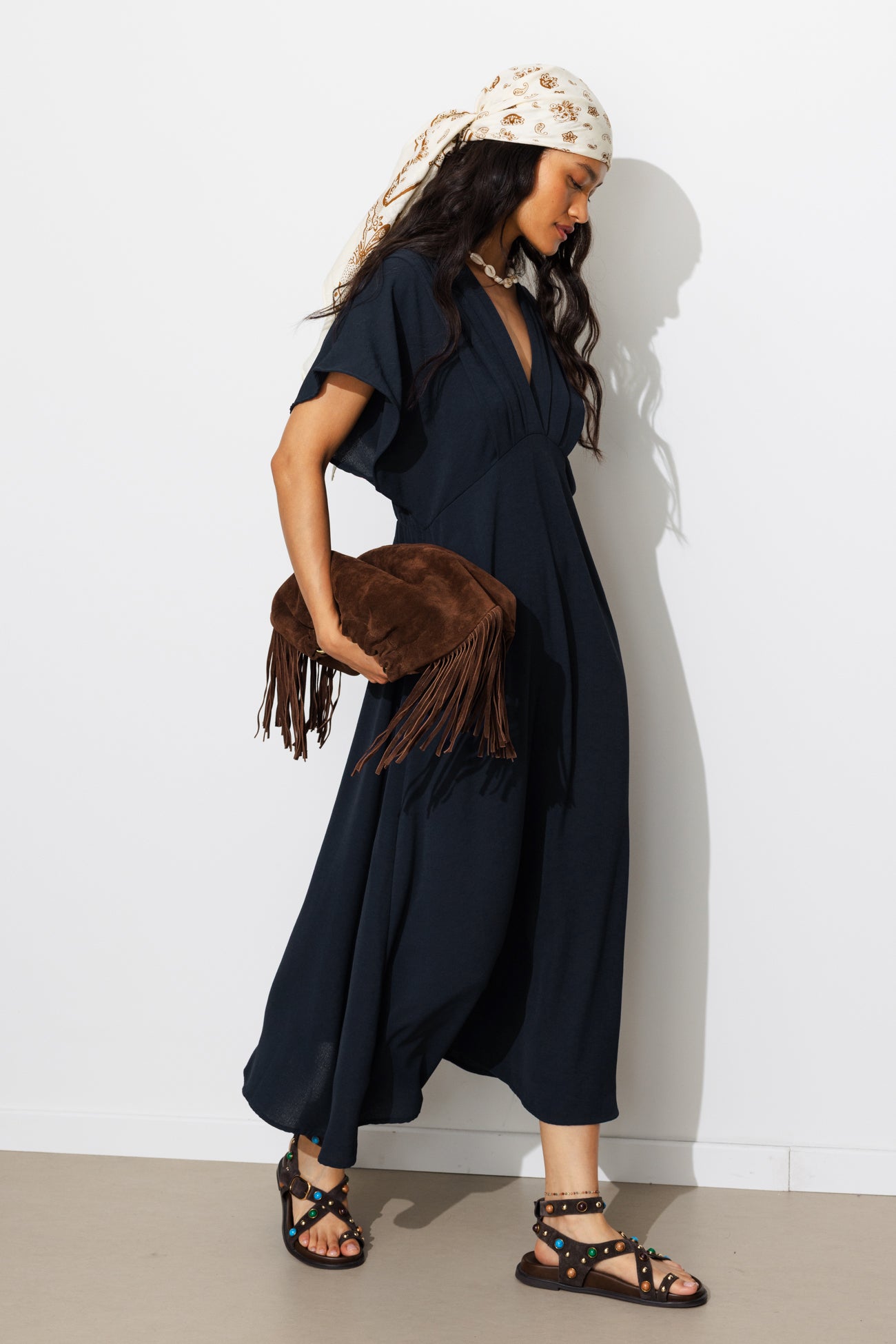 Robe longue et unie Femme – Marine