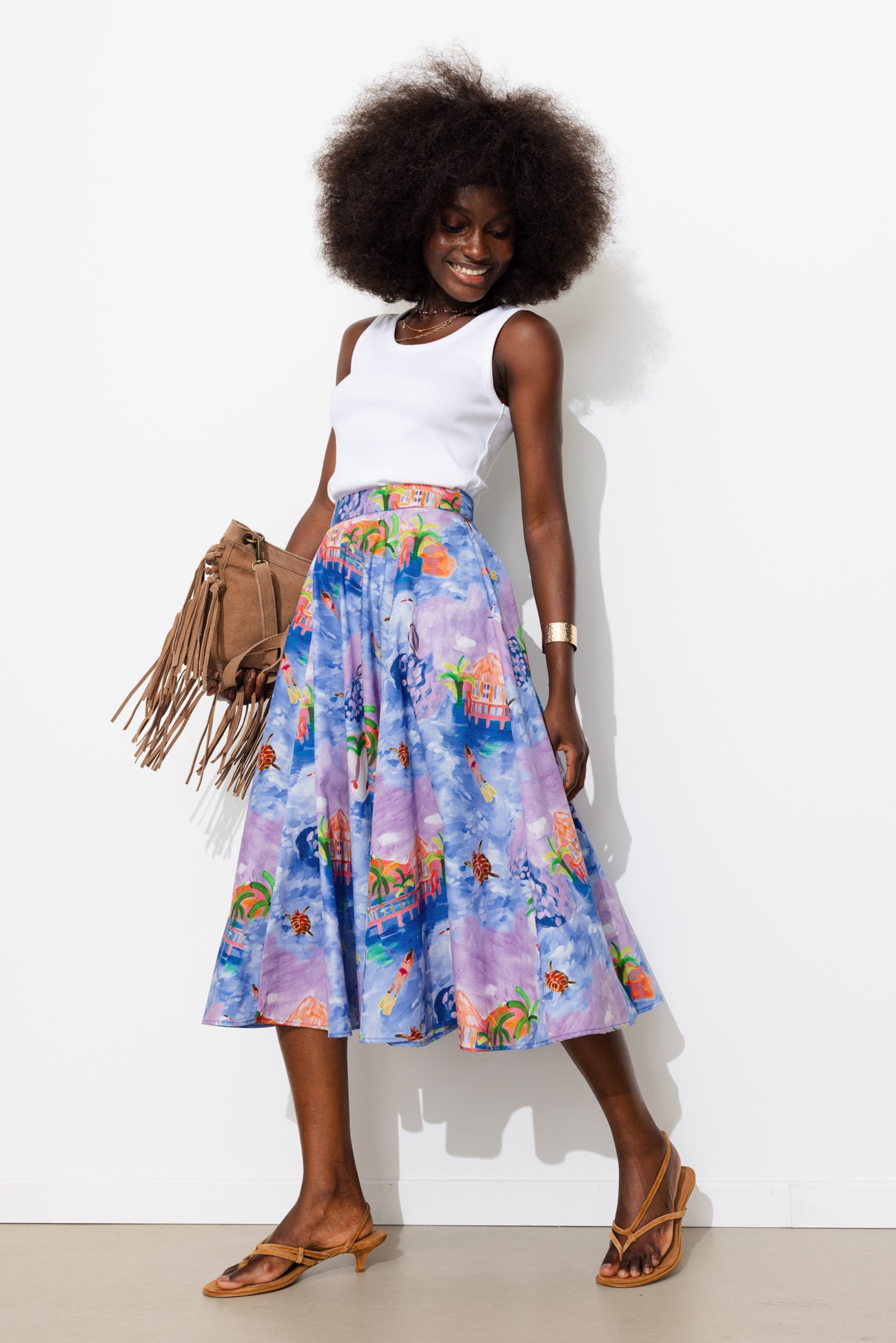 Jupe midi imprimée Femme – Imprimé bleu