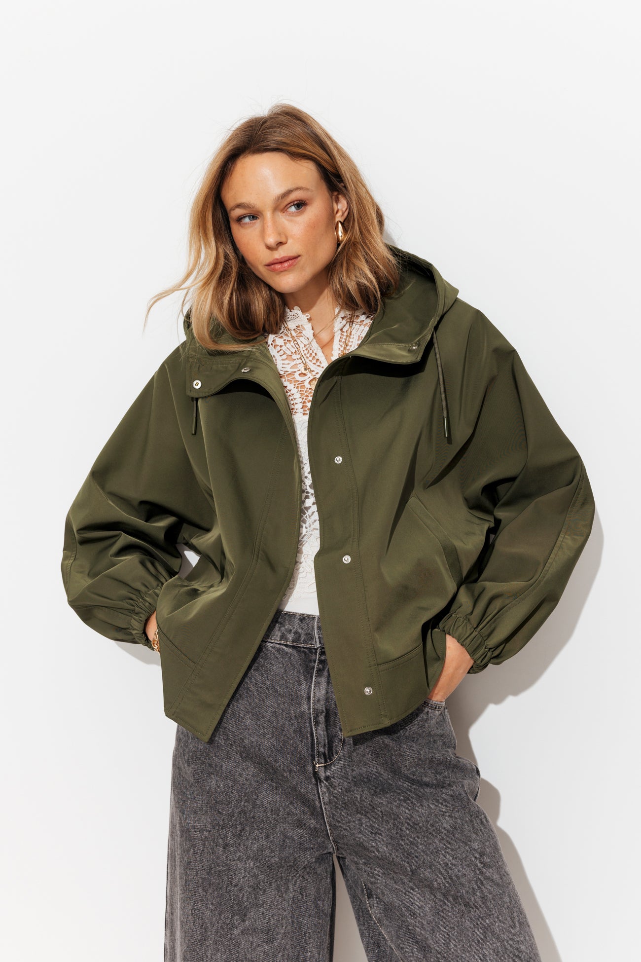 Blouson coupe-vent à capuche - Kaki