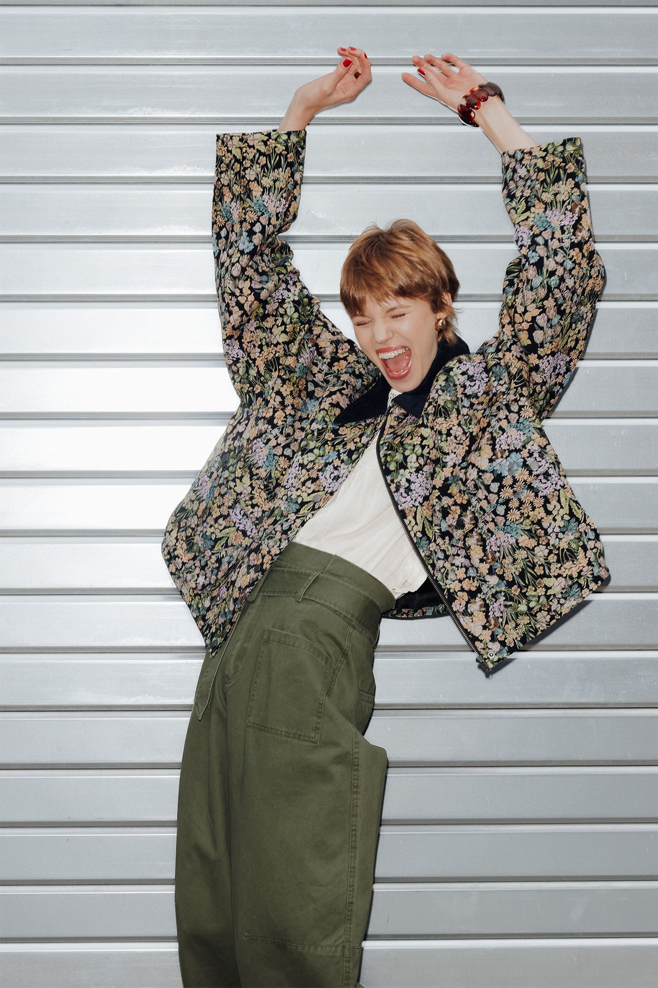 Veste courte jacquard fleurs - Imprimé multicolore