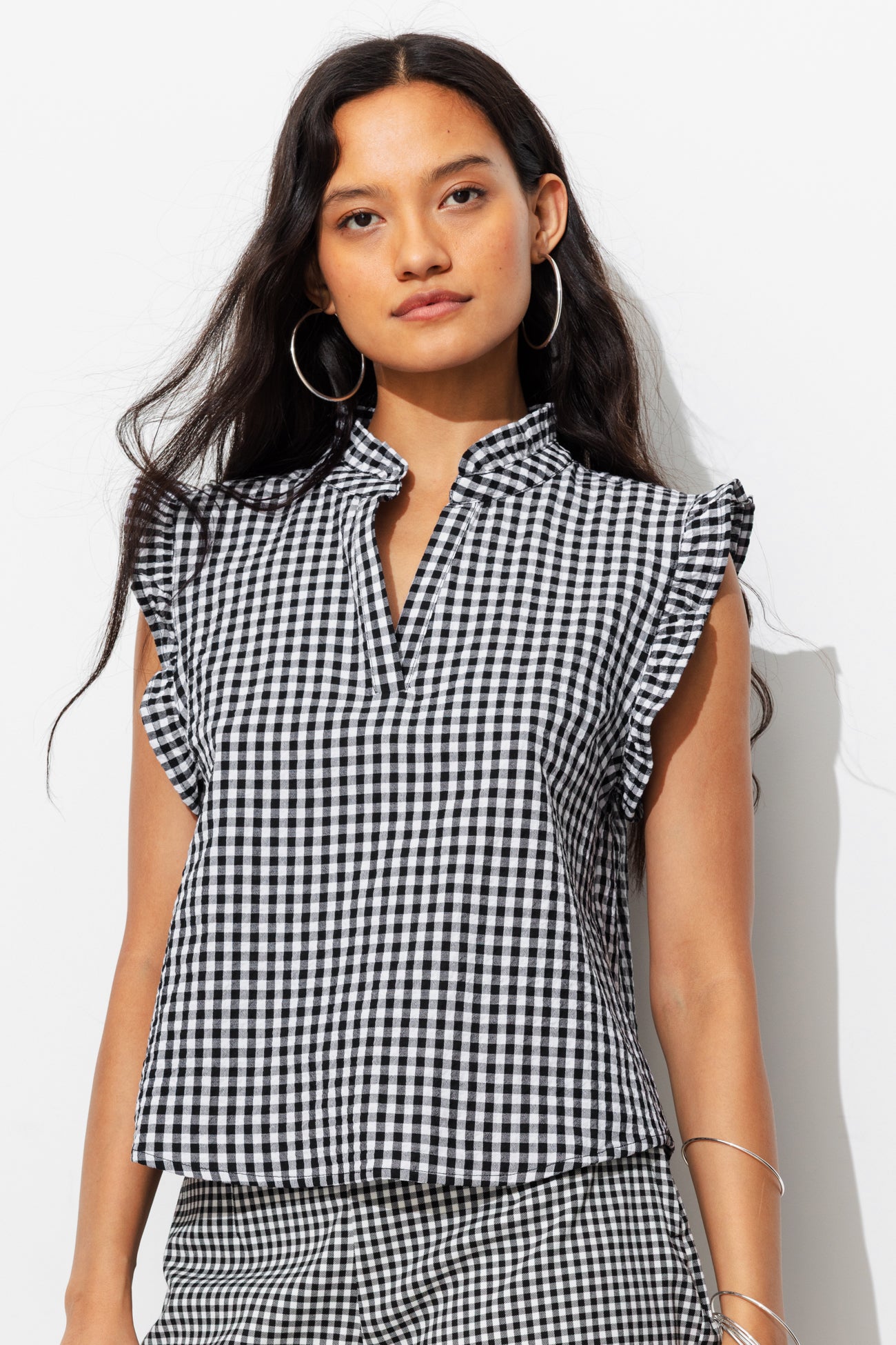 Blouse à carreaux vichy Femme - Carreaux noirs – Image 2
