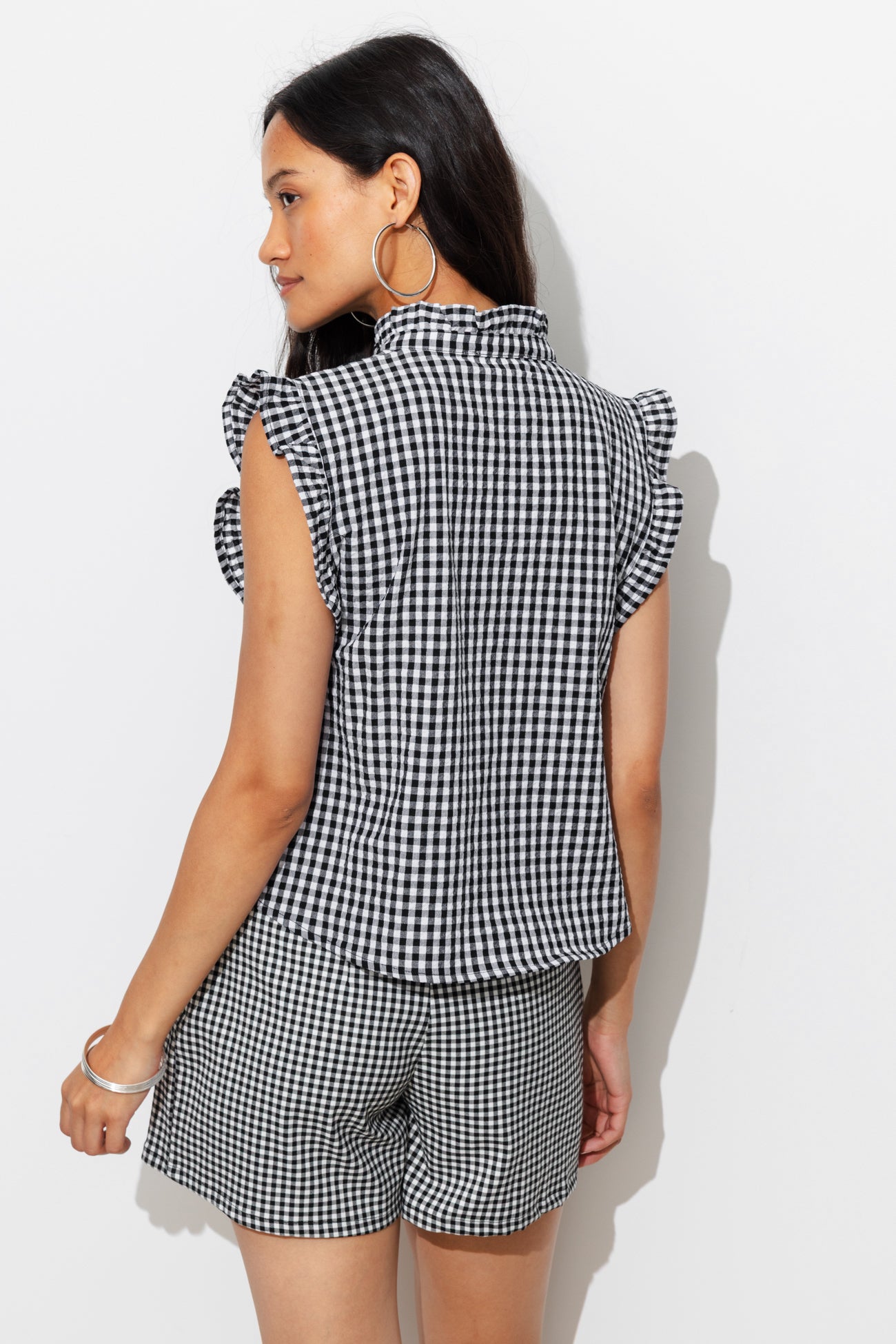 Blouse à carreaux vichy Femme - Carreaux noirs – Image 3
