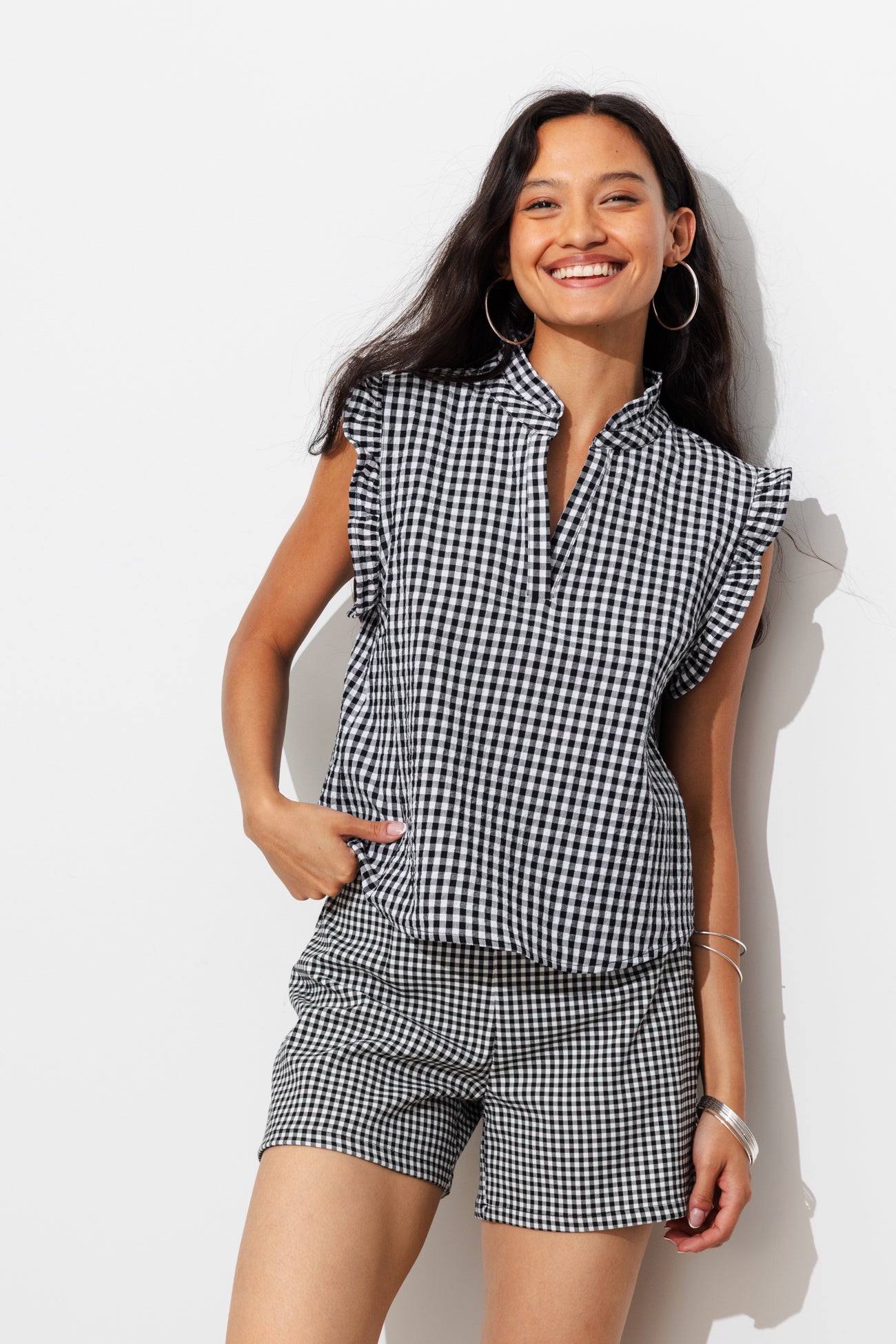 Blouse à carreaux vichy Femme - Carreaux noirs