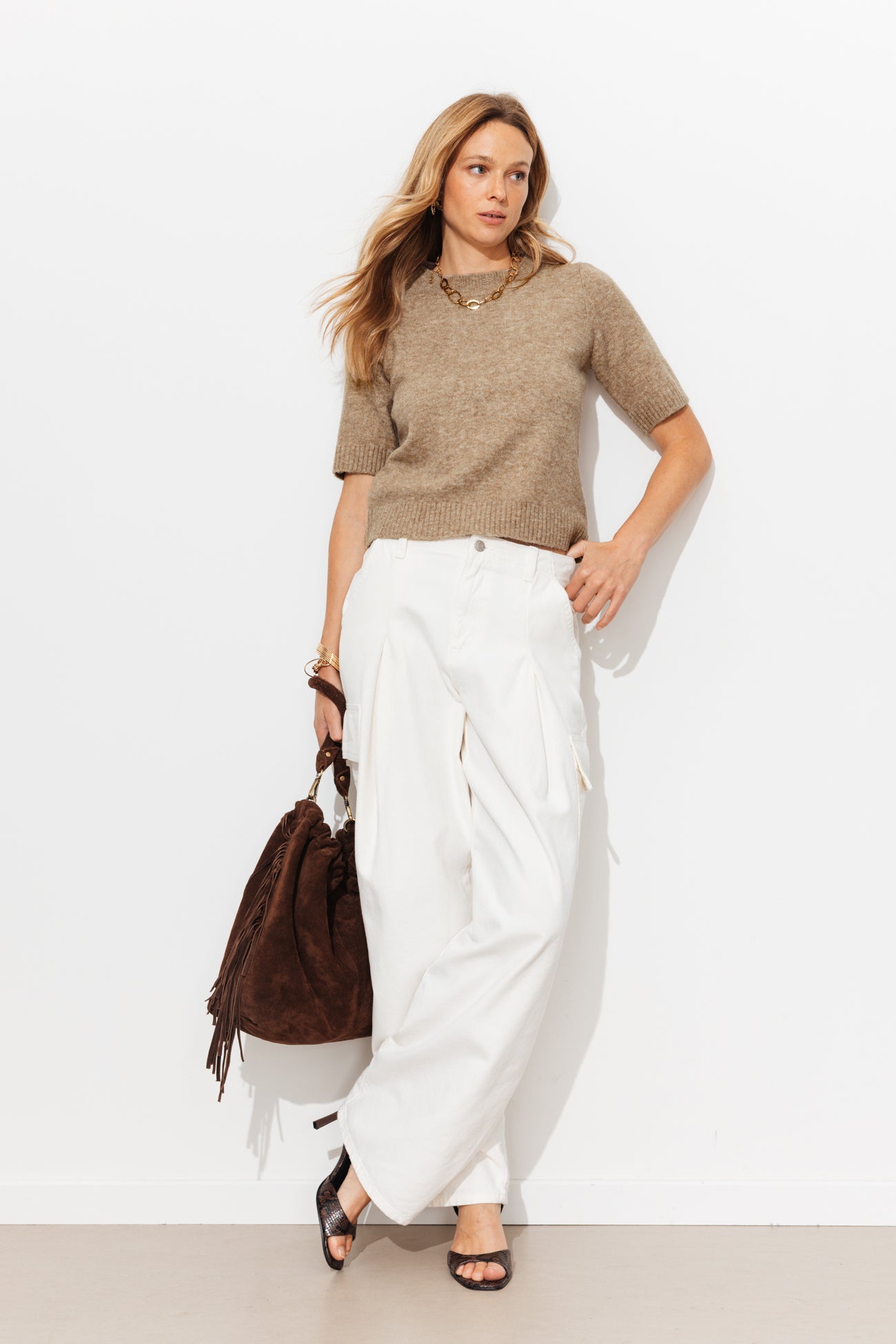 Pull manches courtes Femme - Taupe – Image 2