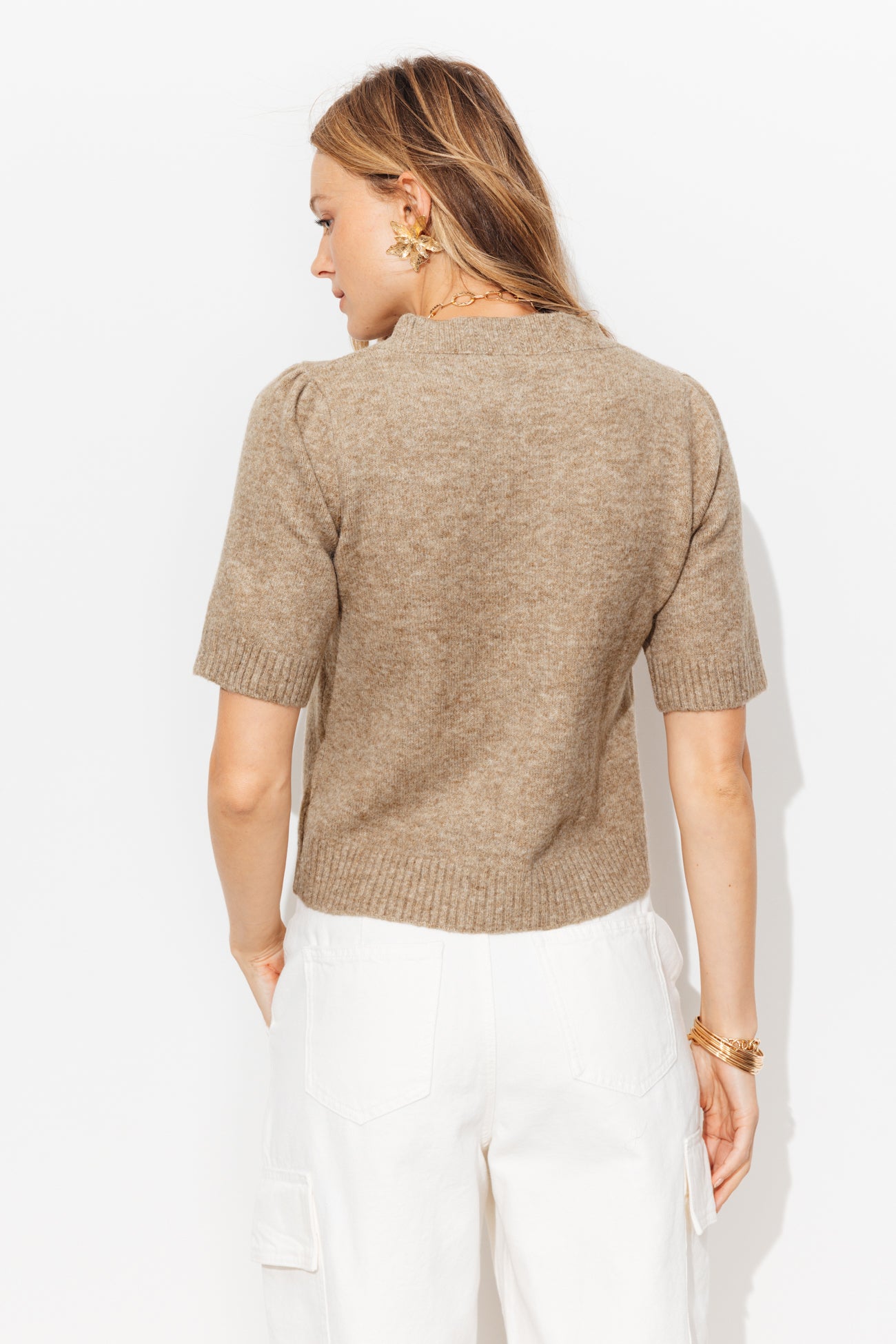 Pull manches courtes Femme - Taupe – Image 3