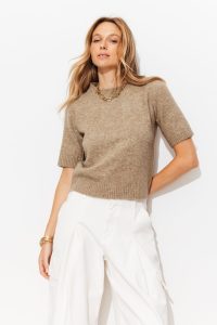 Pull manches courtes Femme – Taupe