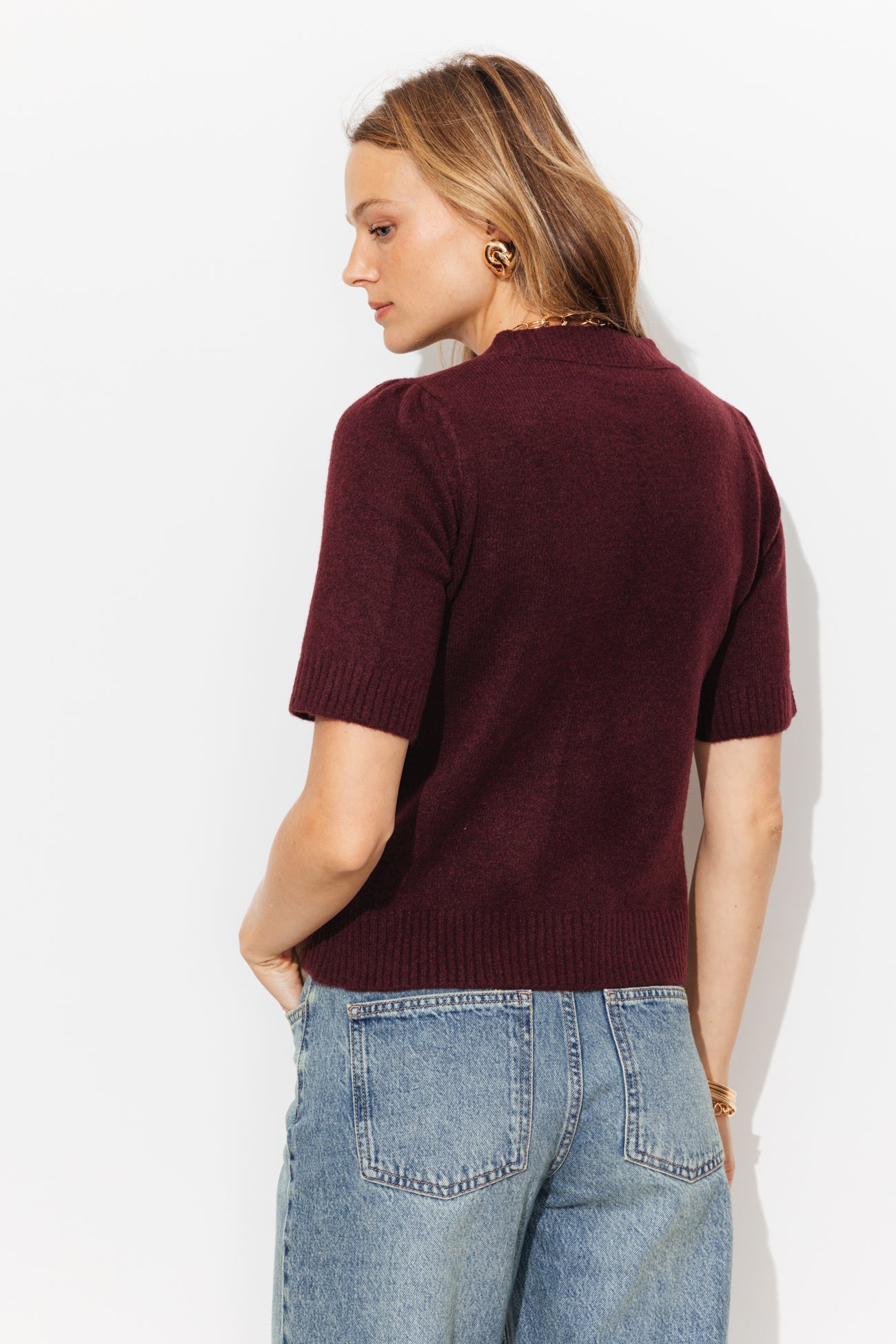 Pull manches courtes Femme - Bordeaux – Image 3