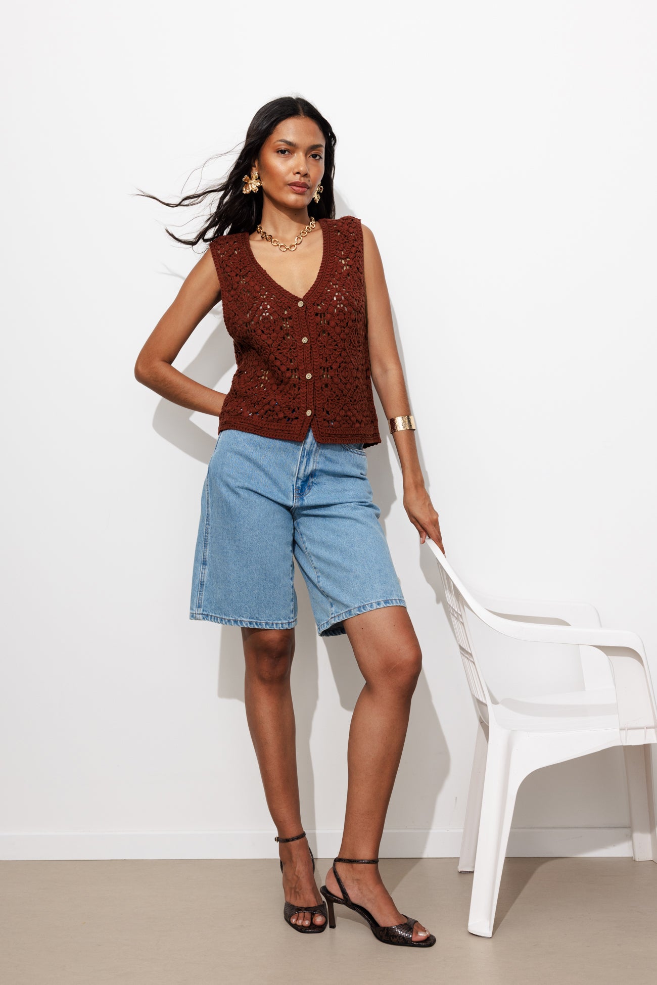 Boléro au crochet Femme - Terre de sienne – Image 2