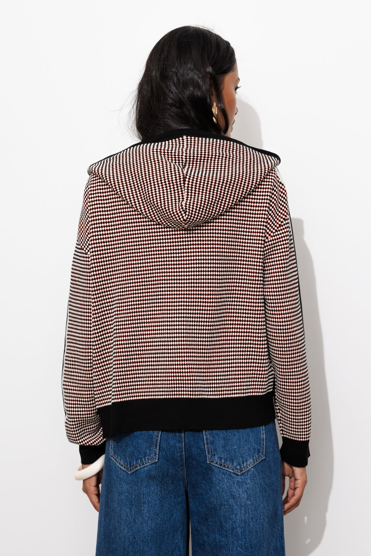 Cardigan à capuche en jacquard - Imprimé écru – Image 3
